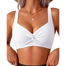 Women's Bikini Top Twist Front V Neck Adjustable Wide Straps Padded Push Up Swim Bathing Suit Tops Only for Women