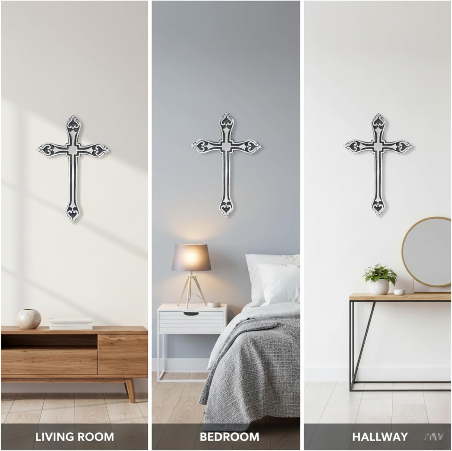 Castleore Easy Wall Hanging Home Decor Religious Christian Crosses for Wall | Best for Home, Office and As Gift | Size L 9.6 W 6.5 | (Antique Silver)