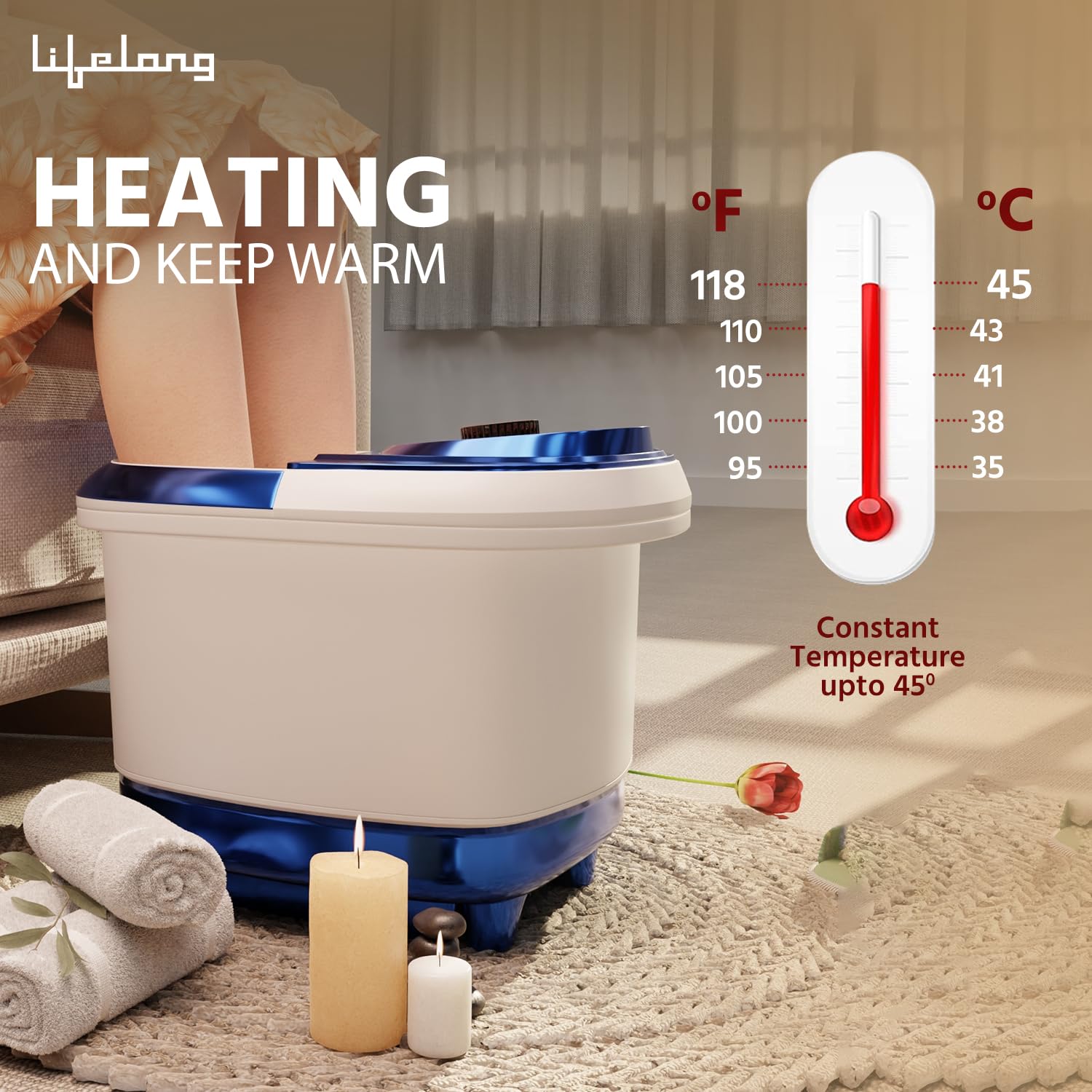 Life Foot Spa Machine: Pedicure, Foot Spa, Massage - Relaxation Heat and Bubbles For Last Foot Massage at Home - 12 Massage Rollers - Water Heating Functions (Blue and White)