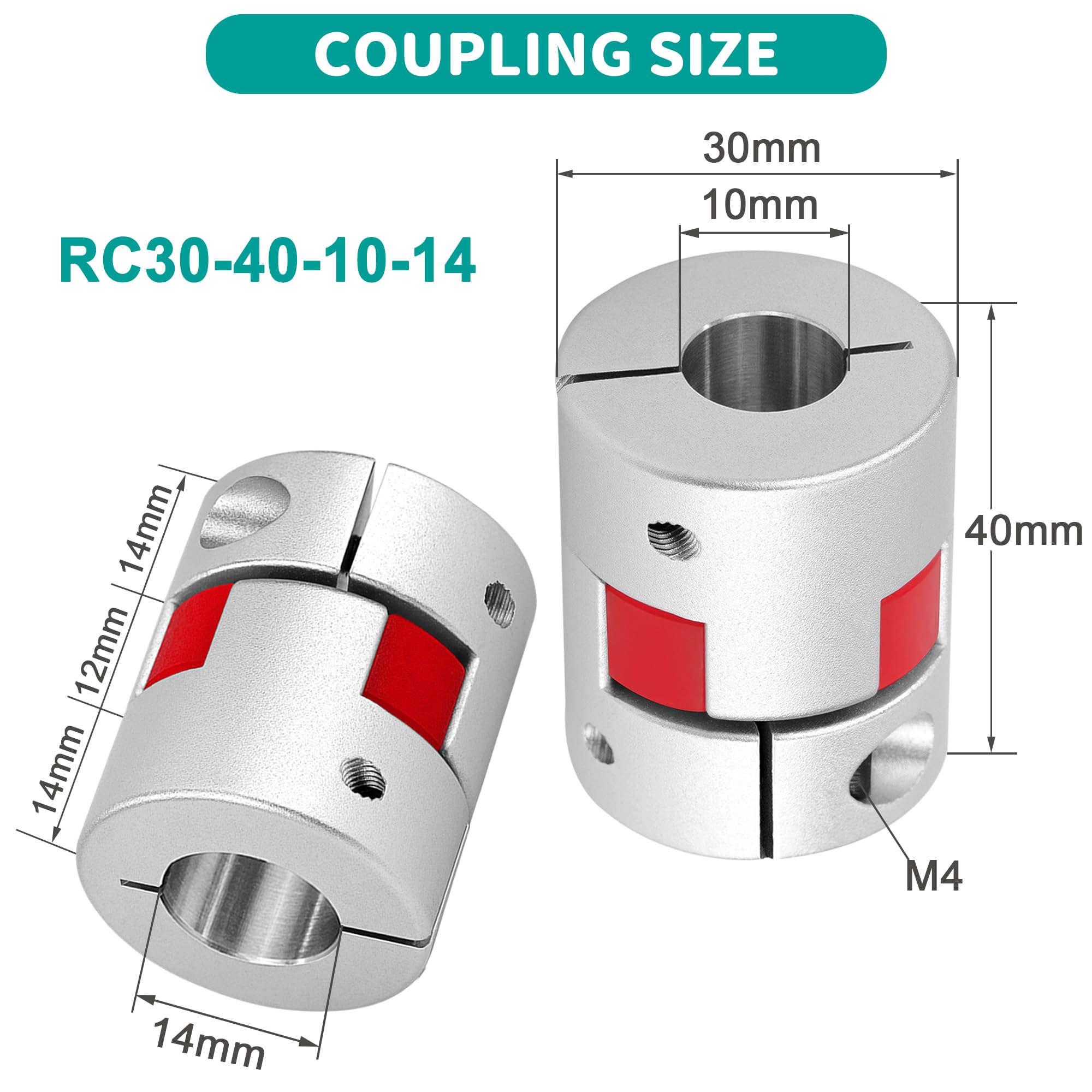 Acoplador de Aleación de Aluminio D30 L40 10mm a 14mm Abrazadera Flexible para Motor Paso a Paso