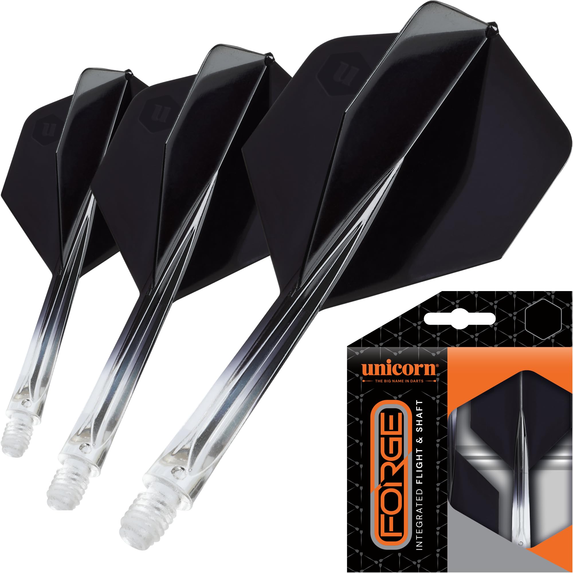 Unicorn Forge Integrated Dart Flights & Shafts - Medium Length One Piece System for Balanced Control, Stable Flight & Consistent Grouping - Durable No-Loosen Fit - Clear & Black — image 1