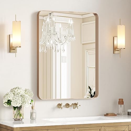 Miniatura 26 de USHOWER - Juego de 2 espejos negros para baño sobre lavabo de 56 x 76 cm, espejo rectangular de marco metálico, espejo de tocador moderno