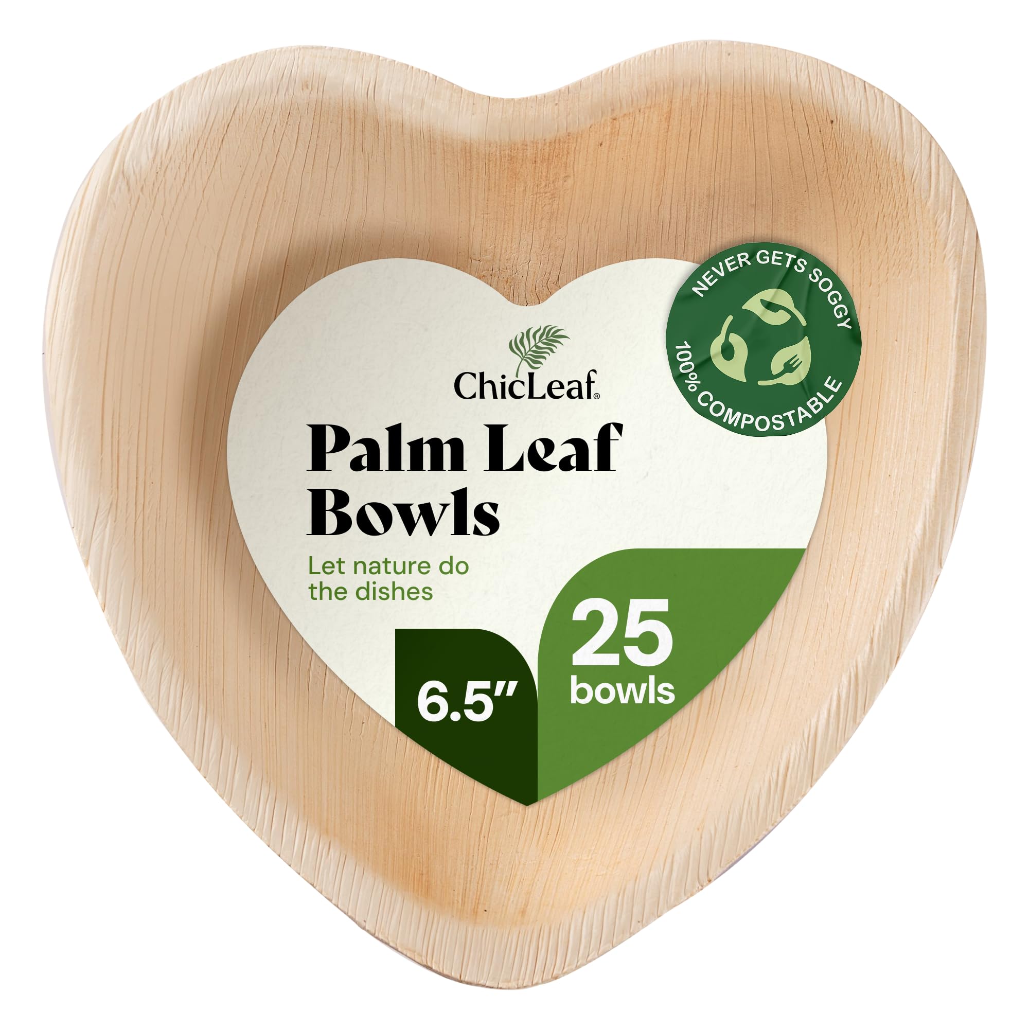 Chic Leaf Palm Leaf Bowls - Mini Disposable Heart Shaped Bamboo Style Plates - Paper Plates Alternative for Weddings & Parties - Compostable, Bridal