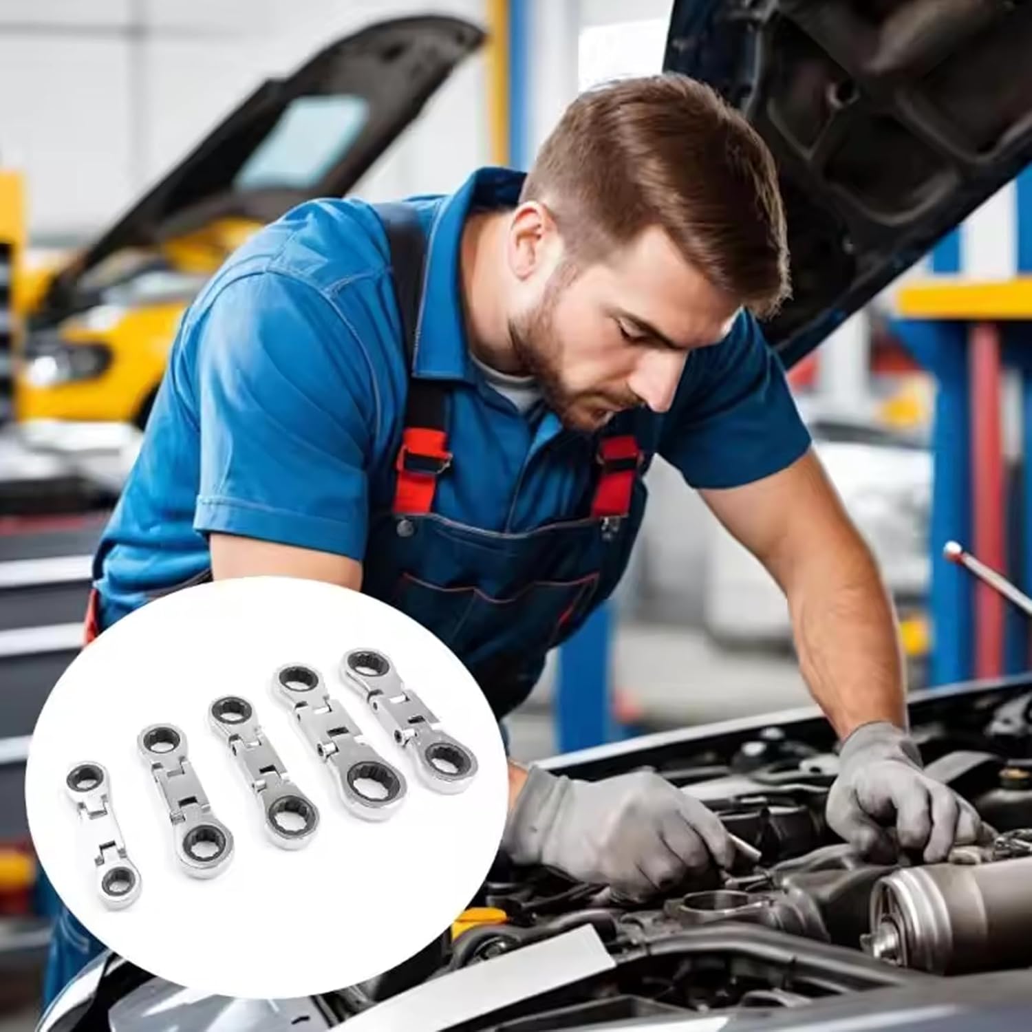 Ratcheting Wrench Set, Double Box End Stubby Ratchet Wrench Set, Practical Mini Ratcheting Tools for Mechanical Repair, Plumbing Repair