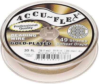 Accuflex AccuFlex Beading Wire 24Kt GoldPlated 49Strand .014 Inch 0.36mm Dia. 30 Feet