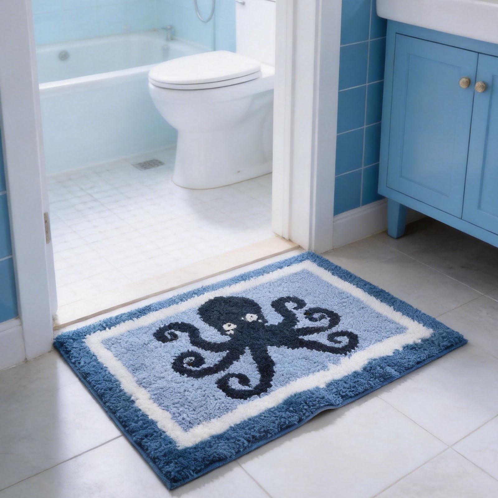 Eyands Octopus Bath Mat, Non-Slip Cute Rug for Bedroom and Bathroom