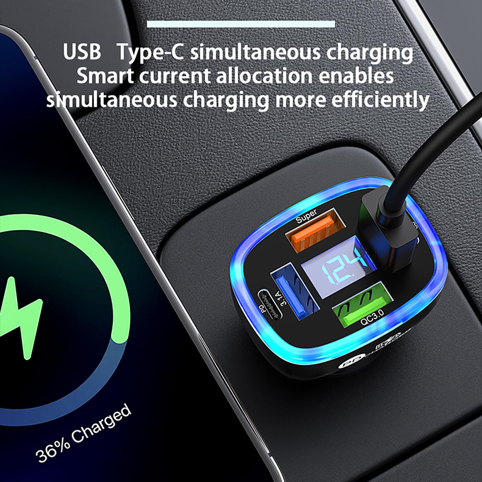 Cargador de coche USB C de 130 W, compatible con cargador de coche de carga rápida 4 en 1, encendedor de cigarrillos multipuerto USB