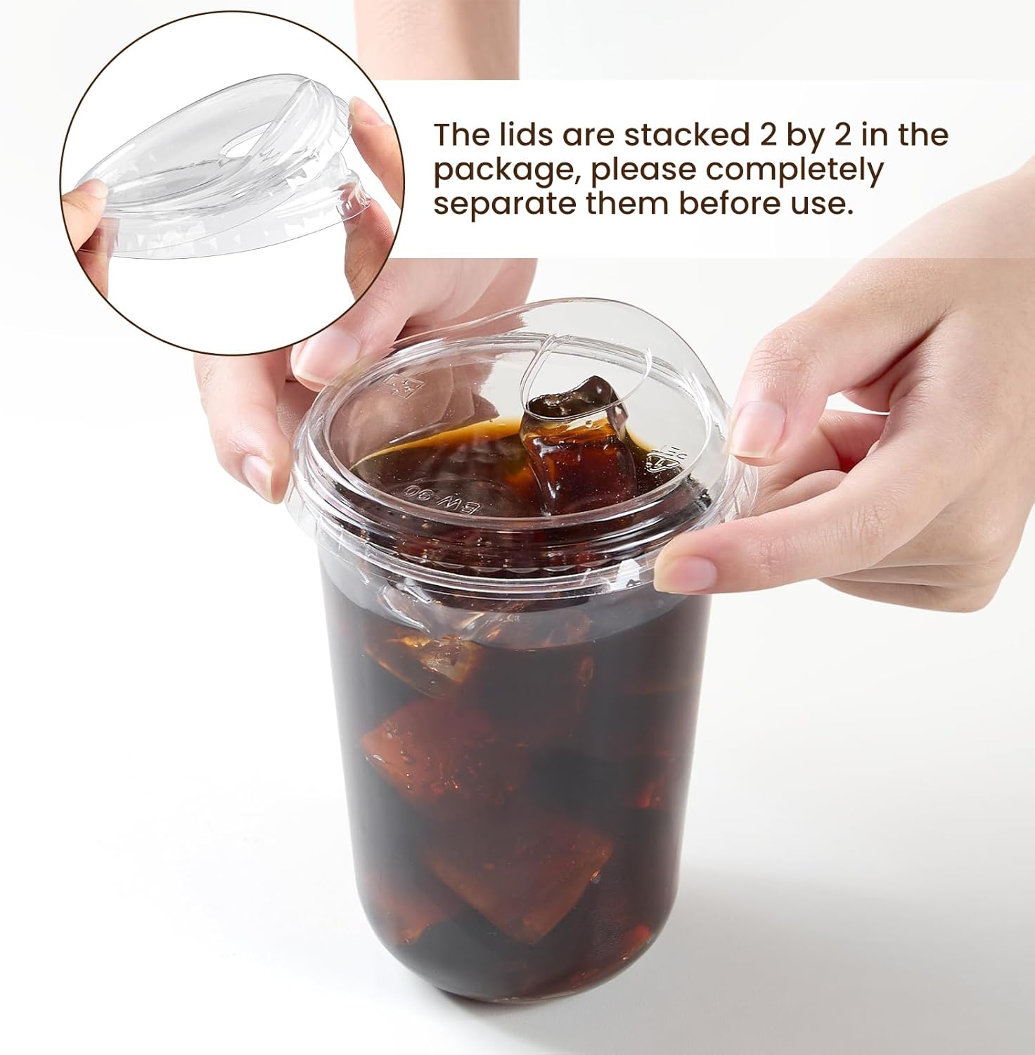 Qeirudu 16 Oz Round Bottom Clear Plastic Cups with Strawless Sip Lids, 50 Pack Disposable Iced Coffee Cups To Go Cups for Cold Drinks, Smoothie, Juice, Milkshake - Image 7