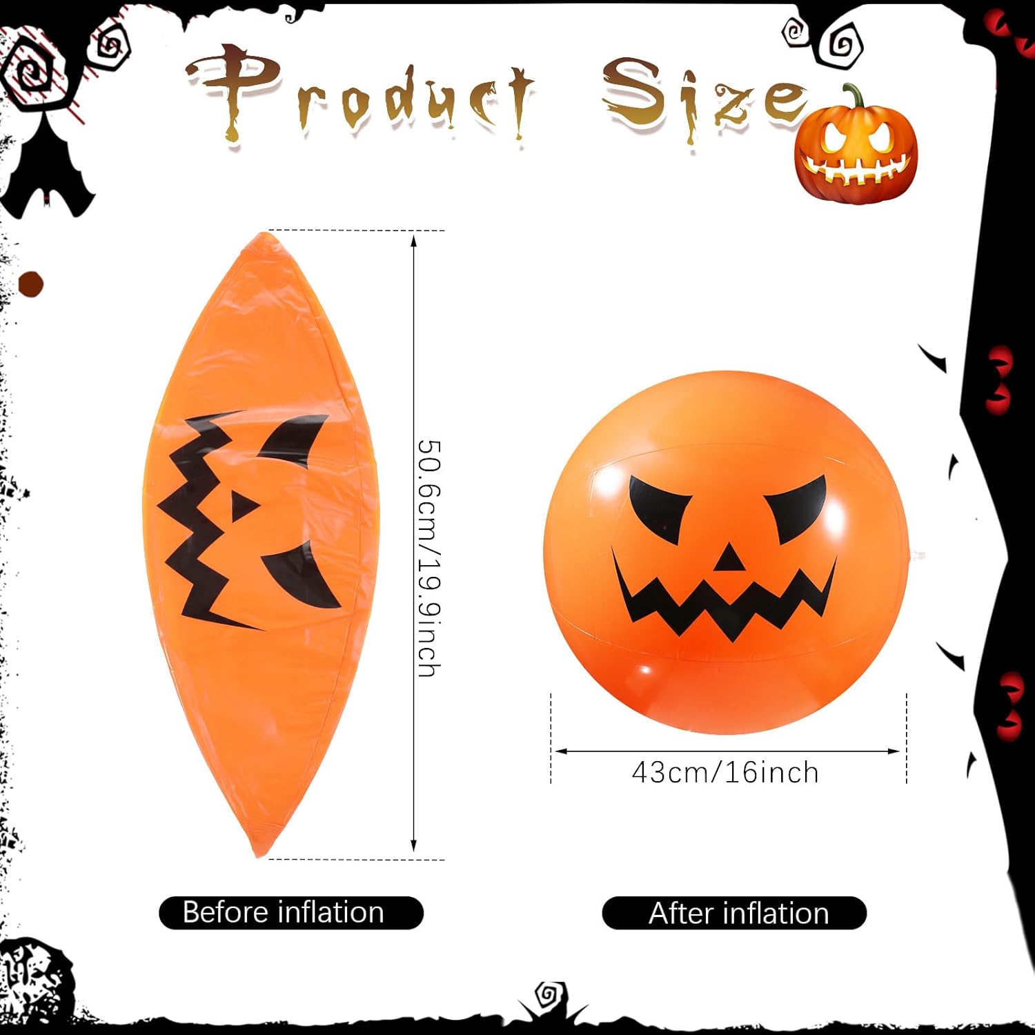 Liliful 16 Pcs Halloween Pumpkin Ball Inflatable 16 Inches Orange Jack O Lantern Ball Halloween Decorations for Indoor Outdoor Carnival Beach Birthday Party