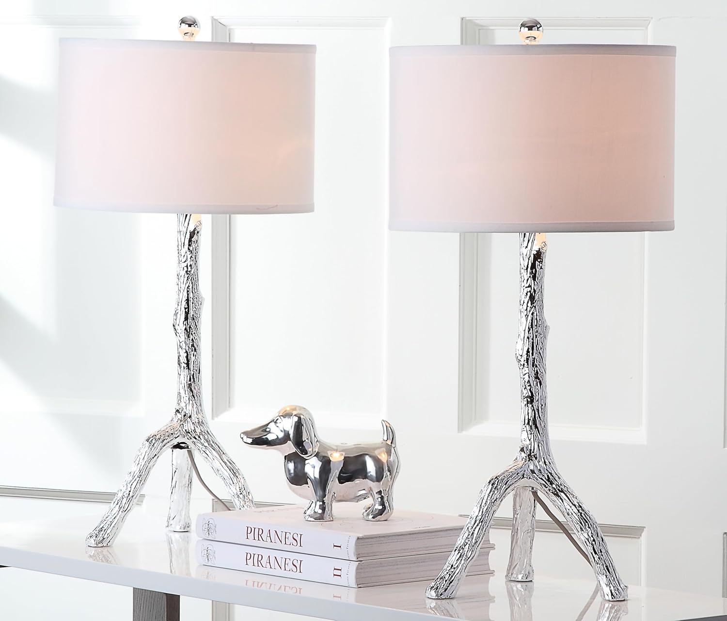 SAFAVIEH Lighting Collection Modern Rustic Farmhouse Silver Branch 29-inch Bedroom Living Room Home Office Desk Nightstand Table Lamp Set of 2 (LED Bulbs Included)