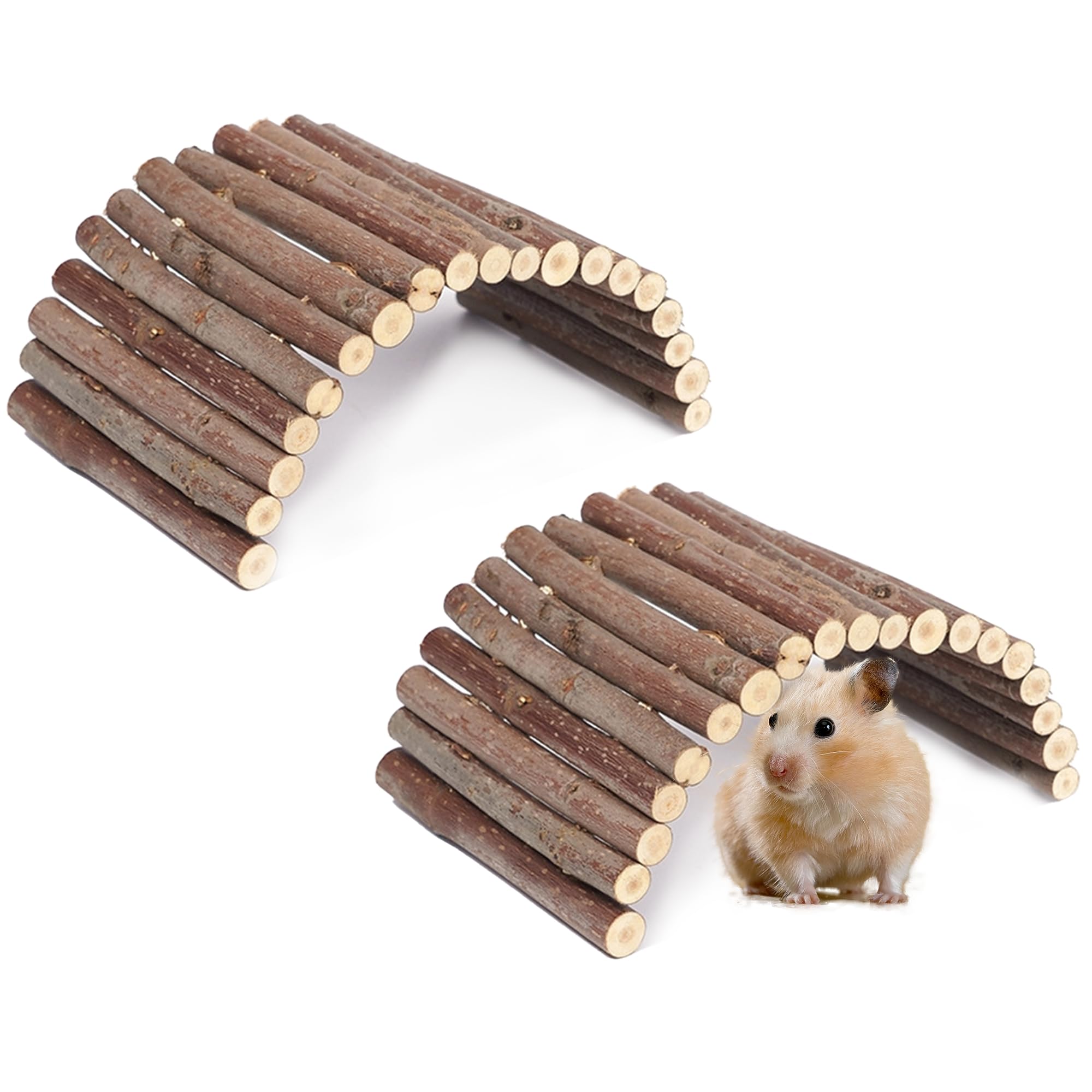 Xiciki 2PCS Reptile Hideout Bendable Wooden Bridge, Cage Accessories Molar Chew Toys, Hideout Climbing Toys, Reptile Tank Habitat Decor Wooden Hiding Hut for Hermit Crab Lizards Mouse Spiders Hamster