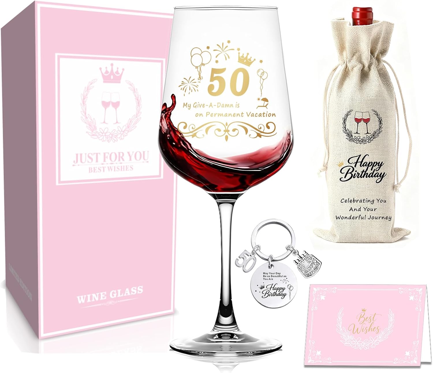 50TH Birthday Gifts for Women Funny,Fabulous 50th Wine Glass Set