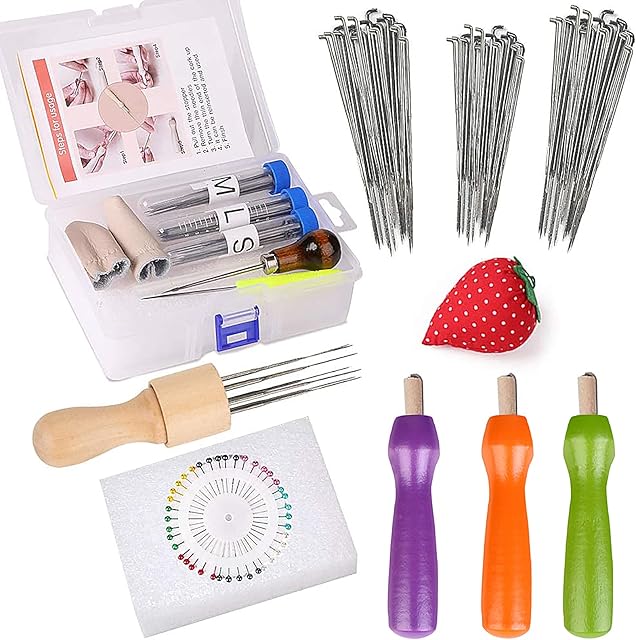 113 Pcs Felt Needles Kit with Manual, 3 Sizes Needle Felting Needles with Wooden Handle, Awls, Ball Pins and Other Needle Felting Tool for Wool Felting, Felting Kit for Beginners