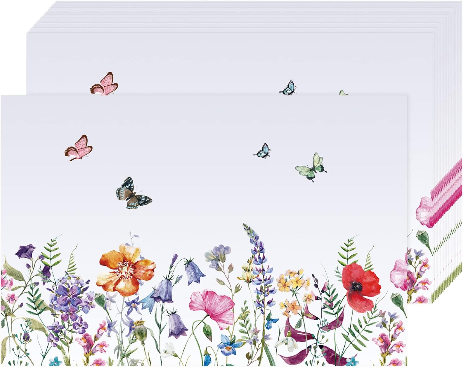 Floral Paper Placemats Disposable Placement Mats for Dining Table Bulk Silver Placemats Spring Summer Dinner Table Setting Bridal Shower Wedding Party Decor, 10 x 14 Inch (100 Pcs)