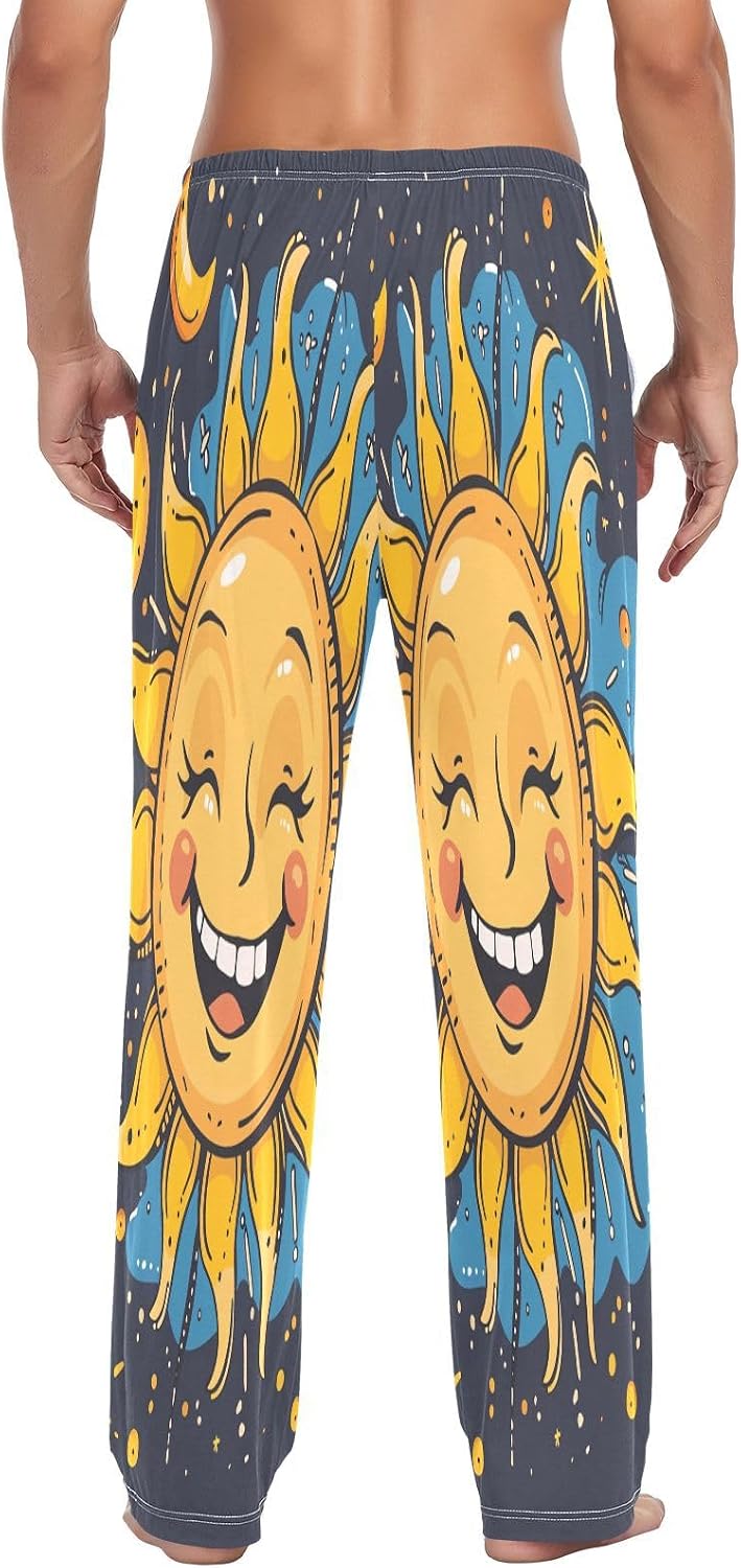 ALAZA Sun Moon Star Cartoon Funny Men's Pajama Pants Men Cotton Pajama Bottoms with Pockets, S