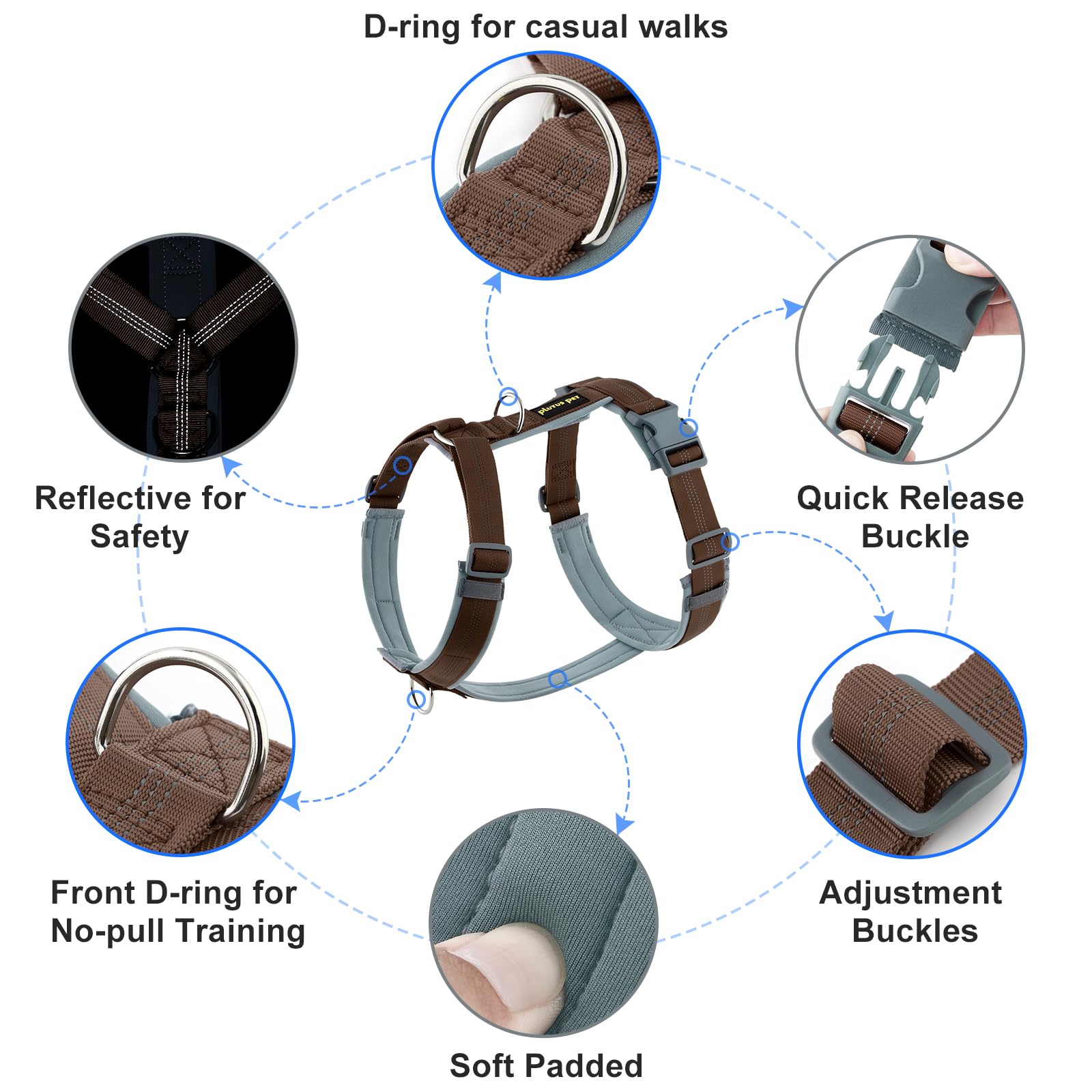 Plutus Pet No Pull Dog Harness, Adjustable Reflective and Soft Padded, Heavy Duty Harness for Small Medium, Large Dogs(Chocolate, L) - Image 2