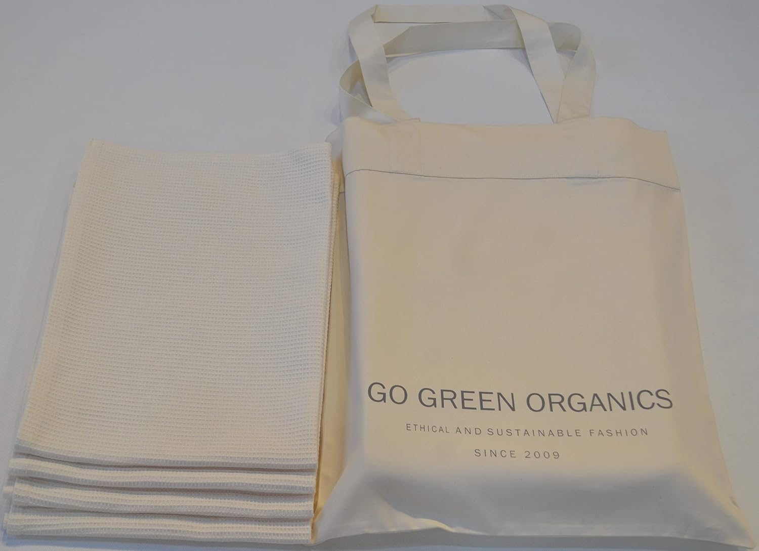 Waffle Hand Towels Pack of 4, 20X29 INCHES, 100% Natural Organic Cotton GOTS Certified (Ivory) Super ABSORBANT & Quick Dry, NO SOFTENERS, Environment Friendly