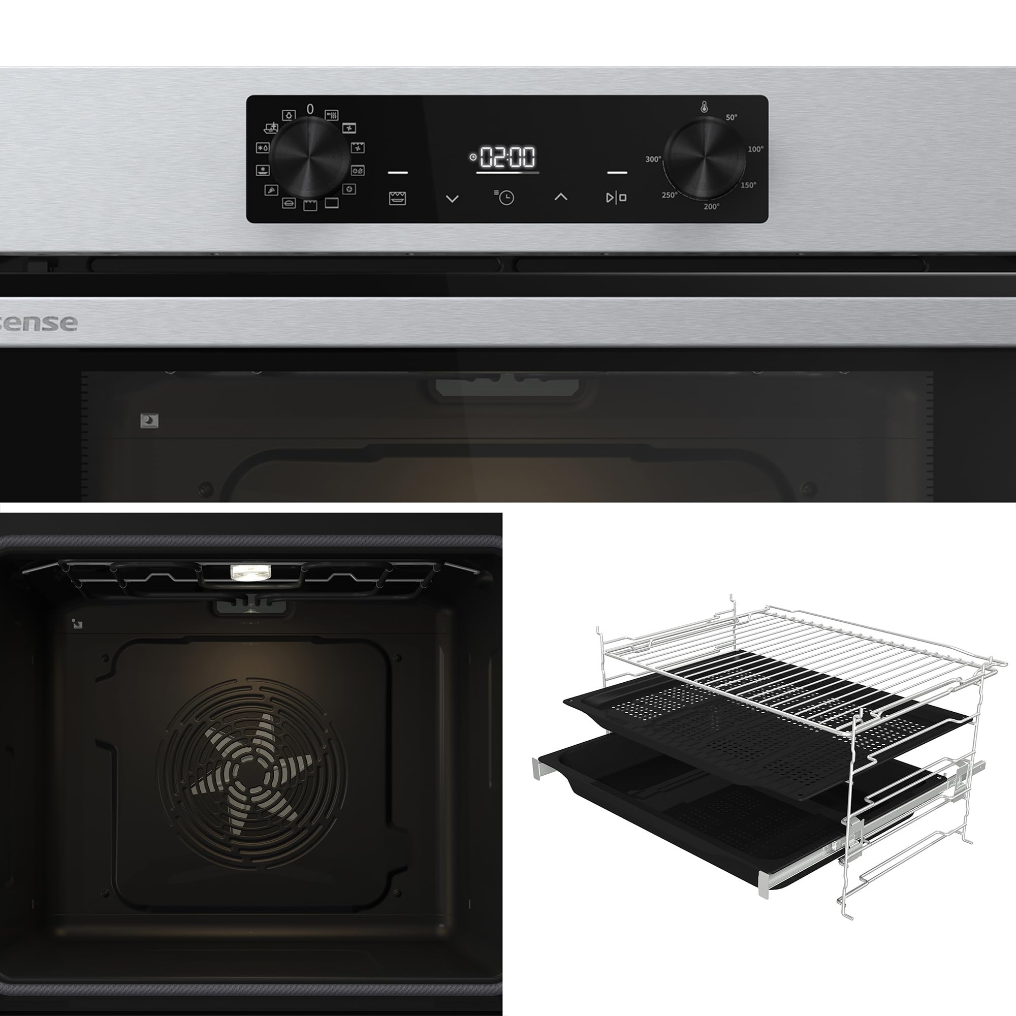 Hisense BI64216EPX - Horno Multifunción Pirolítico, Clase A++, 78L, Fondo 57cm, Guía Telescópica, Calentamiento Rápido, Apertura Y Cierre Suave de Puerta, Air Fry, Modo Pizza, Modo Congelados, Inox