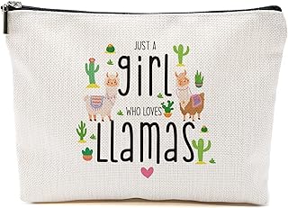 Llama Makeup Bag Llama Gifts for Teen Girls Women Llama Lover Stuff Merch Animal Lover Breeder Farmer Funny Birthday Christmas Gifts for Daughter Sister Bestie Cousin Just A Girl Who Loves Llamas