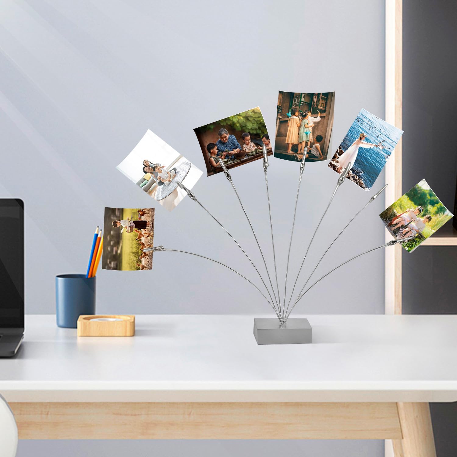 Maptipjoy Photo Tree Holder Clip Cube Base,8 - Branch Money Trees Gift Card Holder with Clips,Picture Holder Stand for Christmas Wedding Greeting Birthday Party Gift Silver