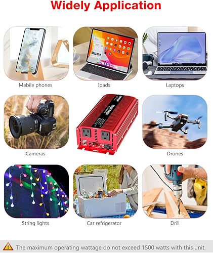 Vista 7 de LVYUAN Inversor de corriente de coche de 1500 W de 12 V a 110 V para vehículos con pantalla LED, salidas de EE. UU., puertos USB para acampar al Rojo