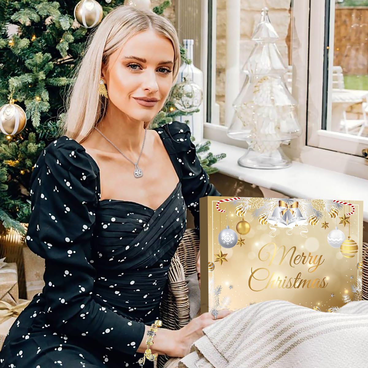 Calendrier De L’Avent Bijoux 2025 – 24 Portes – 2 Bracelets DIY + Perles – Boucles D’Oreilles, Bague, Collier – Cadeau Femme Fille
