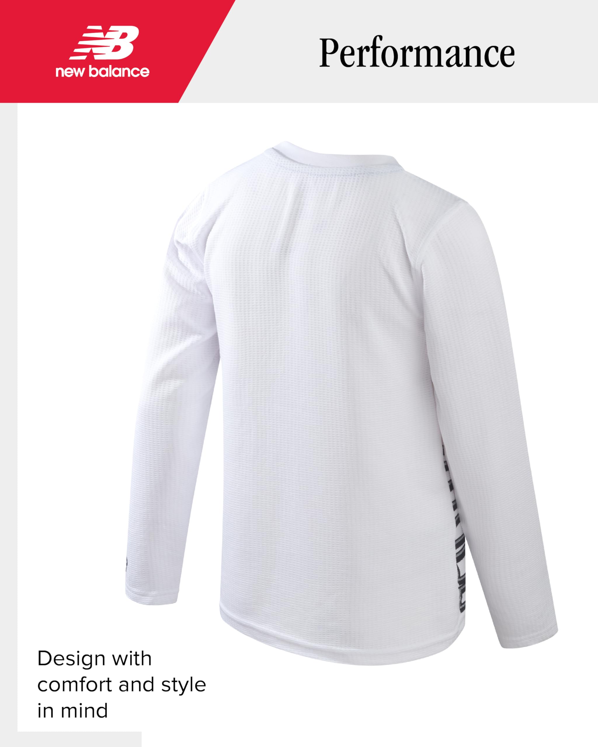 New Balance Boys' T-Shirt - Thermal Waffle Knit Long Sleeve Shirt (Size: 4-20), Size 10/12, White
