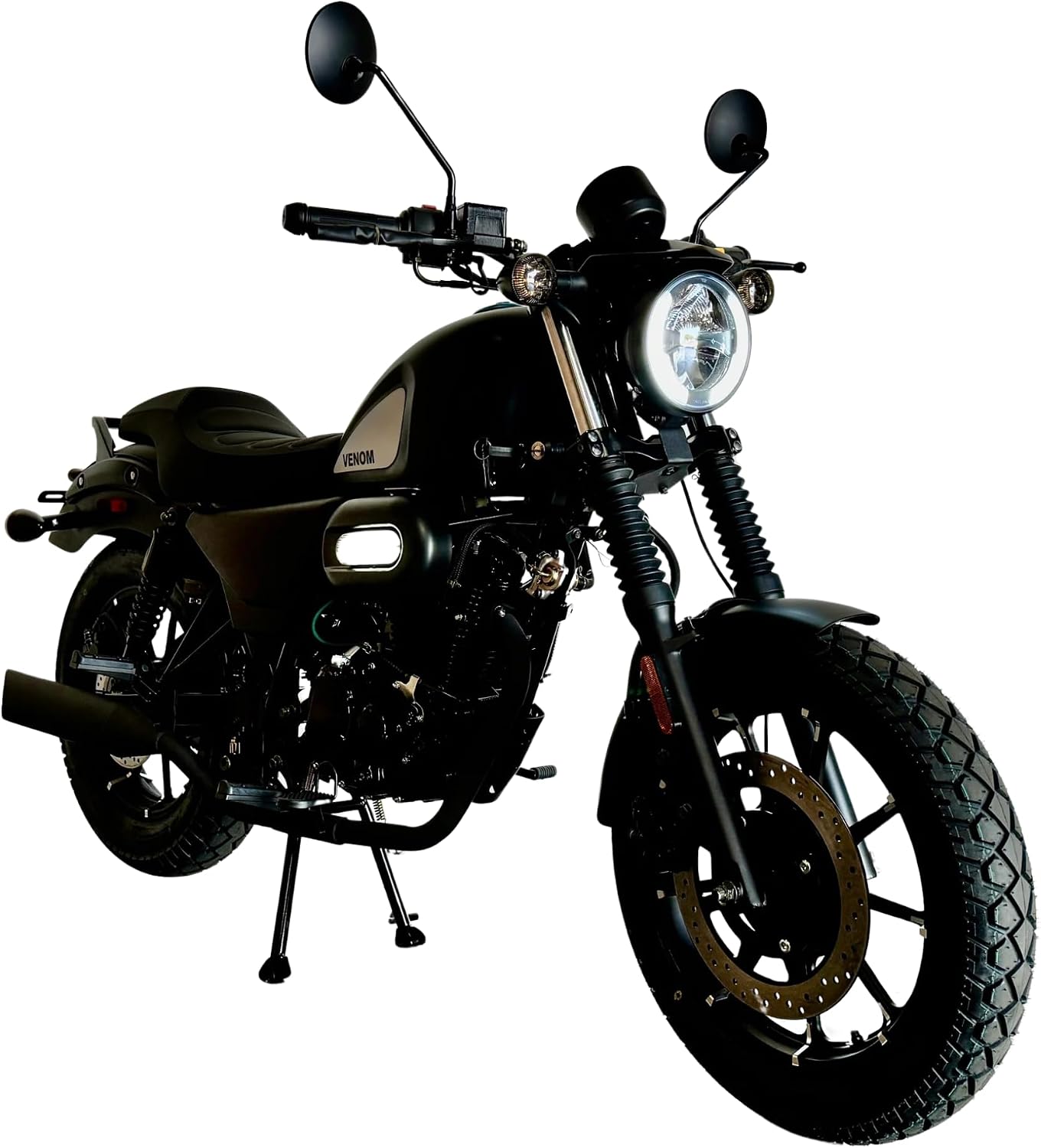 BELMONTE BIKES Venom Ghost 250cc Chopper, 5-Speed Transmission, Cruising Bike Chopper Rebel Style Cafe Racer Bike, Matte Black in Color, Two Seater Motorcycle, can Reach 75MPH Top Speed