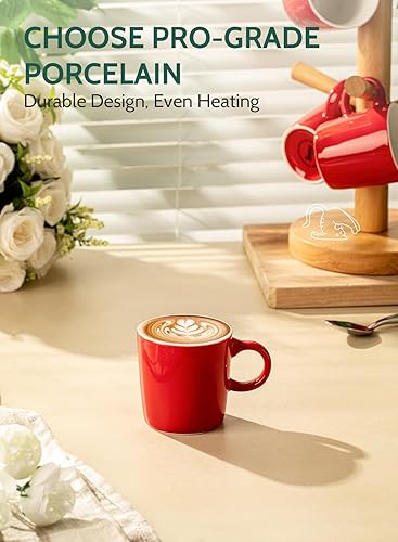 Vista 13 de Sweese Juego de 4 tazas de café expreso de porcelana de 3.5 onzas, tazas de café, tazas demitasse, color blanco