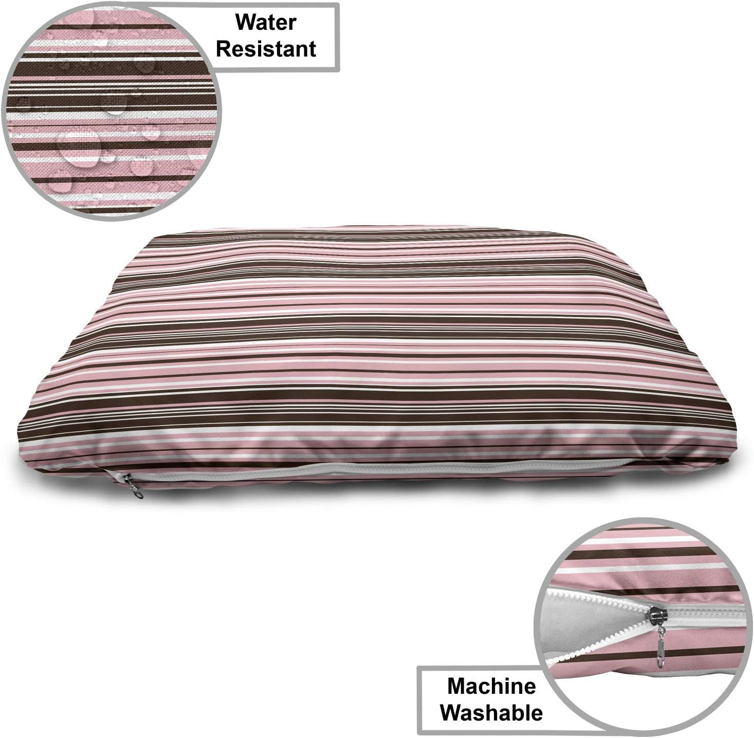 review Lunarable Brown Pet Bed, Little Stars in Circles Pink Hearts Polka Dots on Dark Backdrop, Chew Resistant Pad for Dogs and Cats Cushion with Removable Cover, 24