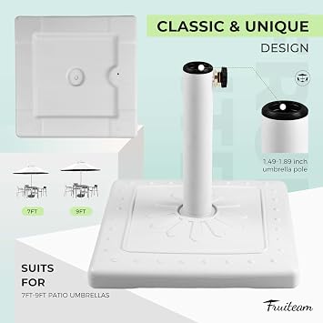 FRUITEAM 24lb Outdoor Square Umbrella Base, 15 Patio Stand, Heavy-Duty Market Table Base (White)