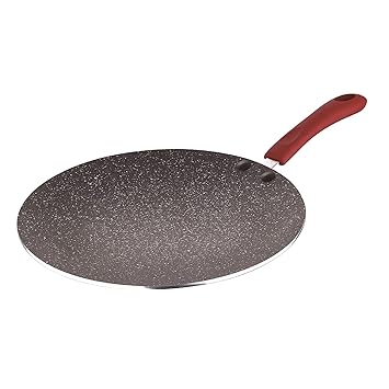 Bergner Bellini Plus 5 Layer Marble Non Stick Concave Tawa/Roti Tawa, 25 cm, Soft Touch Handle, Food Safe (PFOA Free), Thickness 4mm, 1 Year Warranty, Red