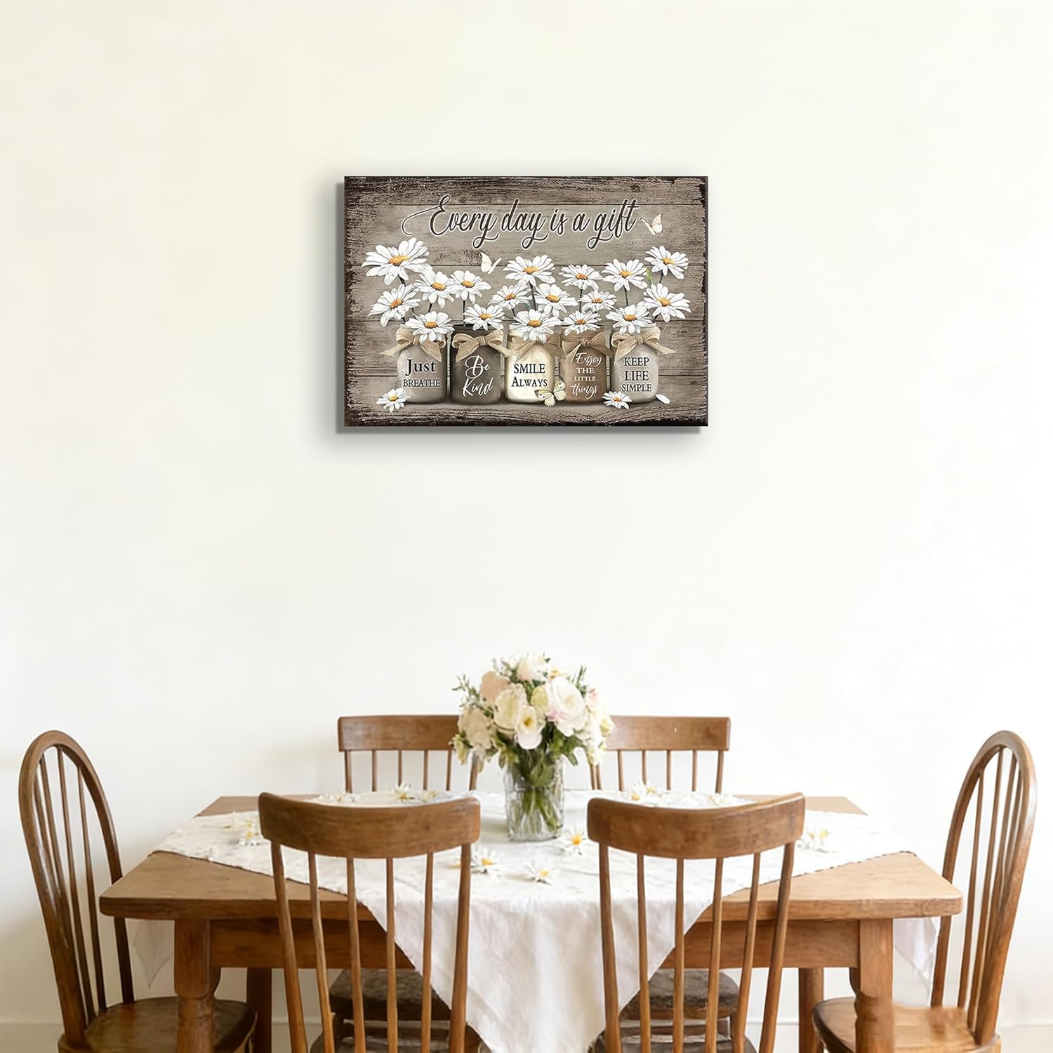 Rustic Flowers Wall Art Vintage Daisy Farmhouse Canvas Wall Decor Paintings Flower Butterfly Inspirational Posters Prints Pictures Artwork for Bathroom Bedroom Living Room Office 16x24 Inch