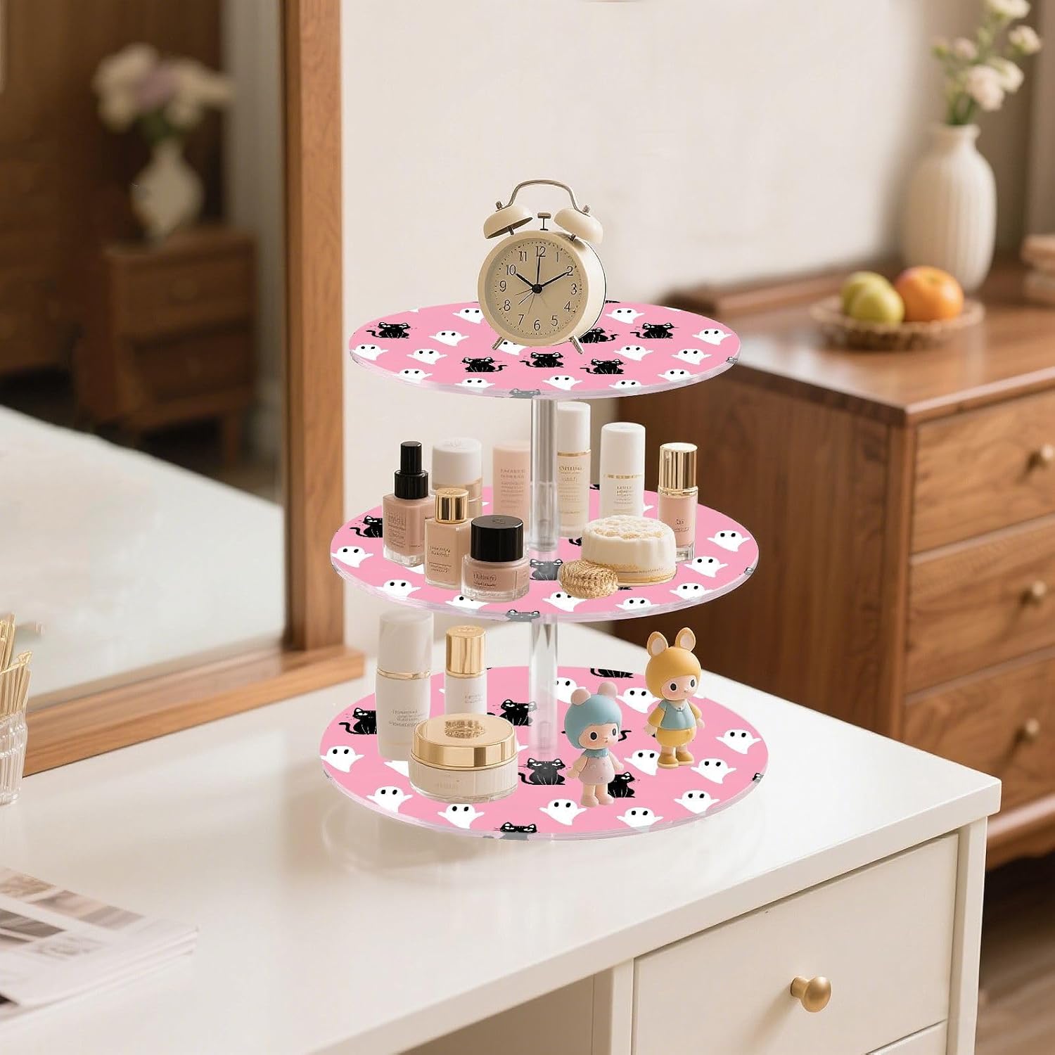 Cat Ghost Halloween 3 Tier Acrylic Cupcake Stand, Cupcake Stand for 34 Cupcakes for Weddings,Christmas,Holidays,Parties,Birthday,Printed Cupcake Tower 23301051