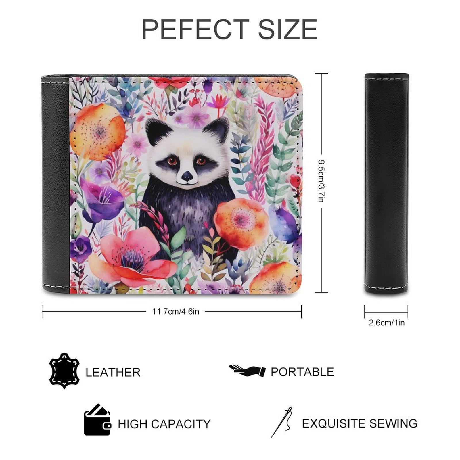 Watercolor Panda Flowers Funny Men's Slim Bifold Wallet with Multiple Card Slots Front Pocket Purse