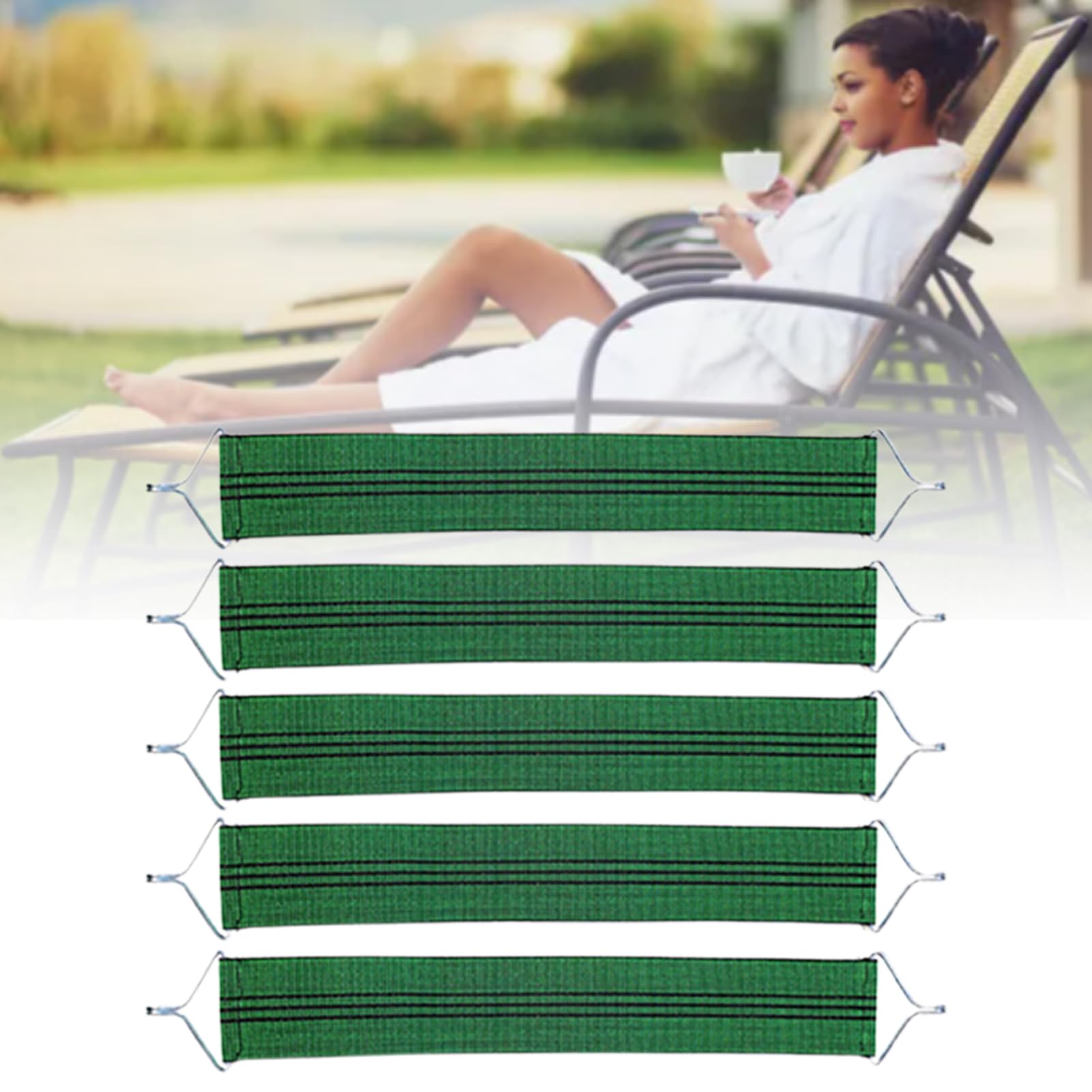 Set di 5 cinghie reclinabili in tessuto di ricambio per poltrone da salotto rinforzate, resistenti cinghie elastiche per esterni, patio, spiaggia, giardino, prato