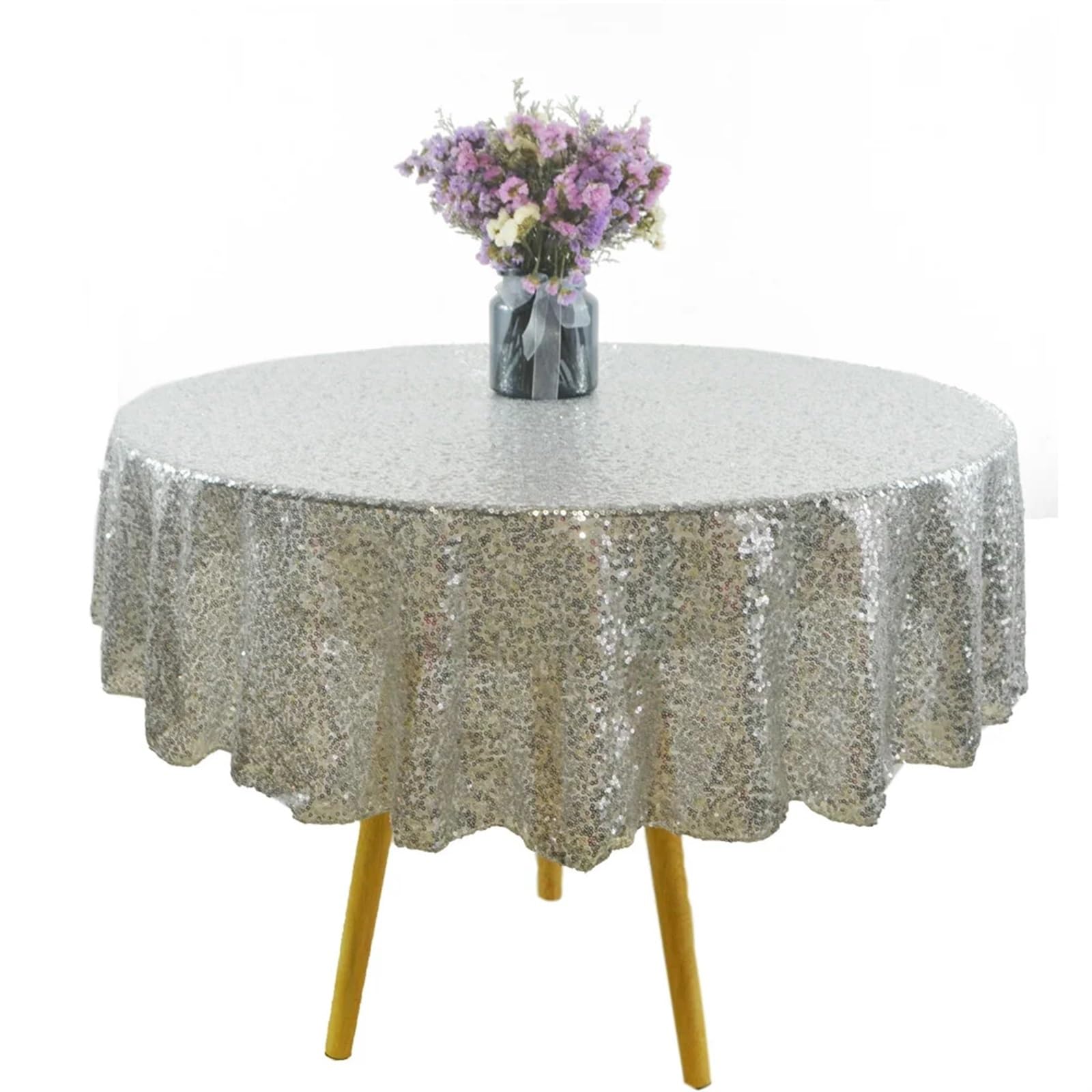 BTRYLDCFA Round Tablecloth Round Sequin 4Ft Tablecloth Glitter Table Cloth For Wedding Party Sparkly Table Cloth For Birthday Baby Bridal Shower(Silver)