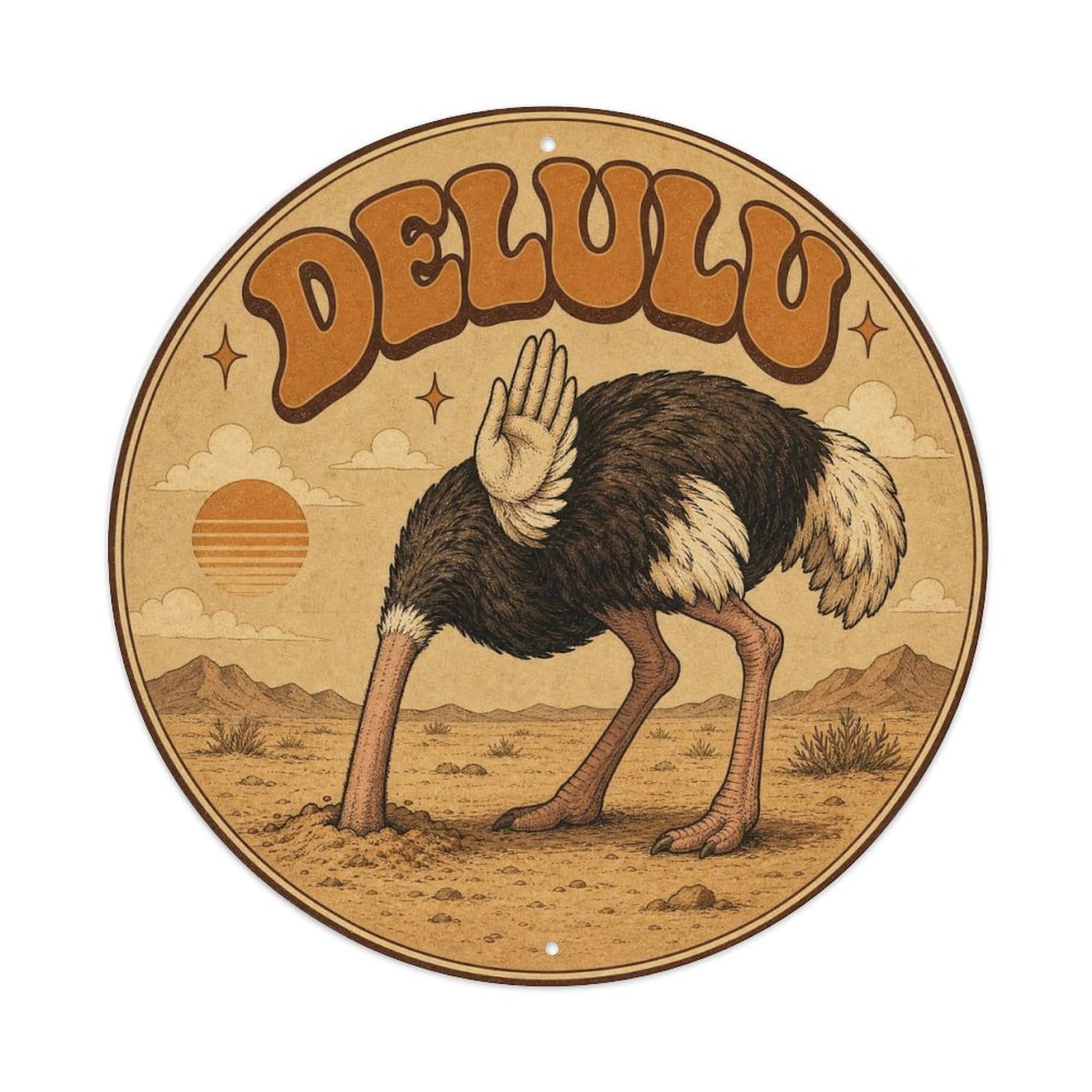Okngb Style Ostrich Delulu Comic Bird Cartoon Playful Sticker Metal Tin Sign Plaque Wall Decor For Cafe, Man Cave, Club Bar, Office, Home Garden Round Metal Poster 8X8inch
