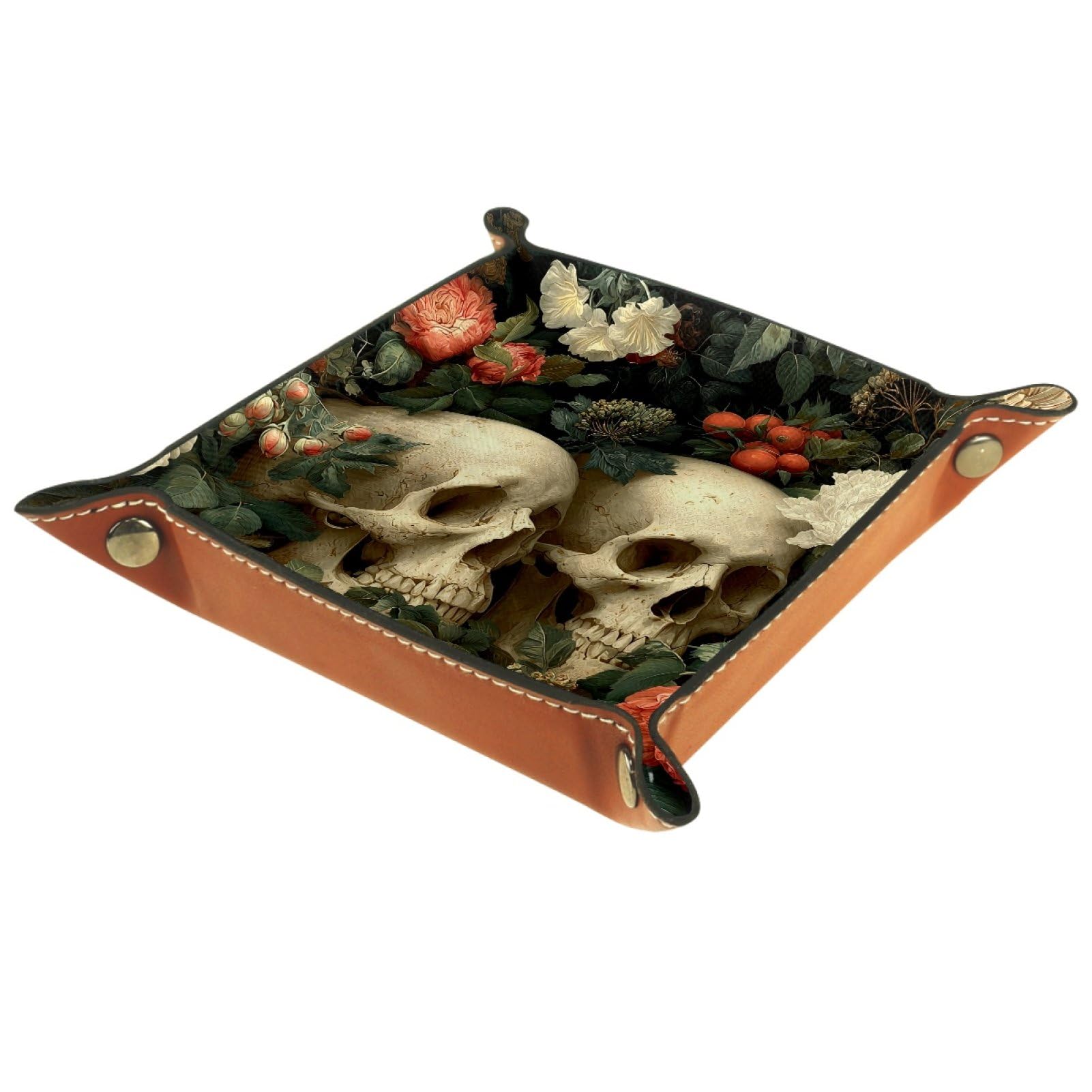 VAPOKF Skeleton Flower Portable Folding Dice Rolling Tray, Microfiber Leather Dice Holder for Dice Games Like RPG, DND and Other Table Games