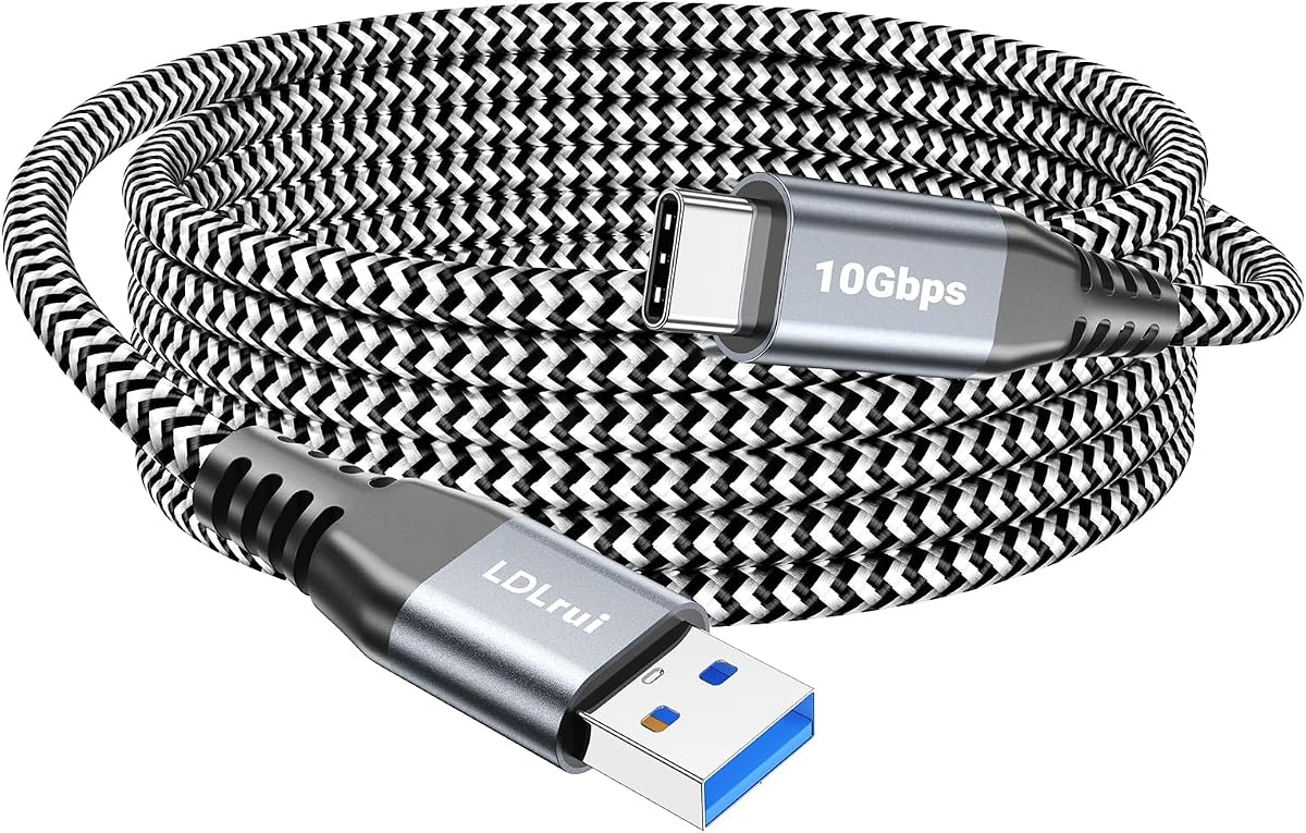 Cable de datos LDLrui USB A a USB C 3.1 Gen 2, 10 pies, 1 paquete, negro-blanco | Cable de carga rápida tipo C 3A y sincronización de datos de 10 Gbps para MacBook, Galaxy S20, Samsung T7, SSD portátil, Oculus Quest, Android Auto