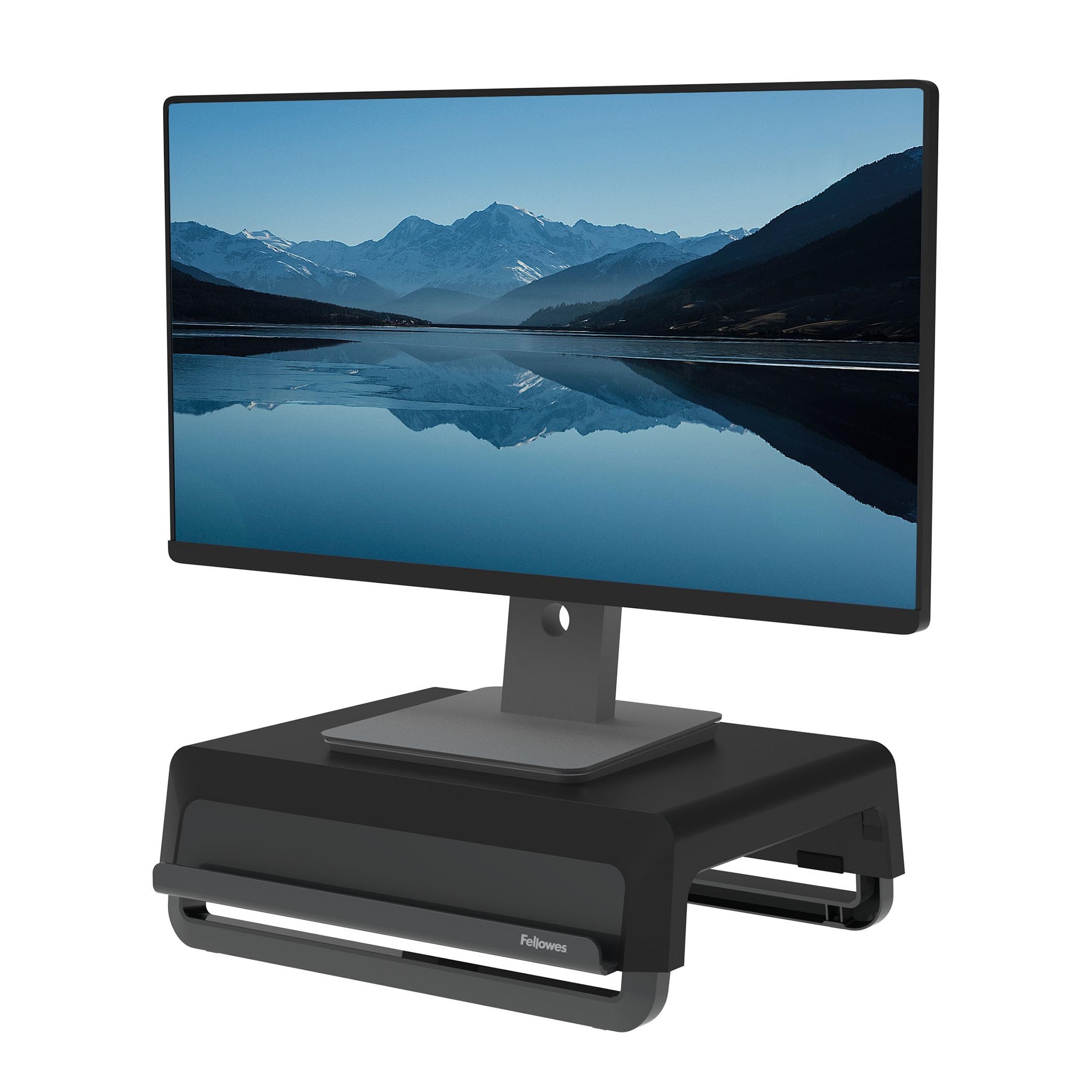 Fellowes Breyta™ Monitorständer für den Schreibtisch, 3 Höhenstufen, tragbar, ergonomisch verstellbar, aus 98 % recycelten Materialien, 100 % recycelbar, max. 15 kg, schwarz