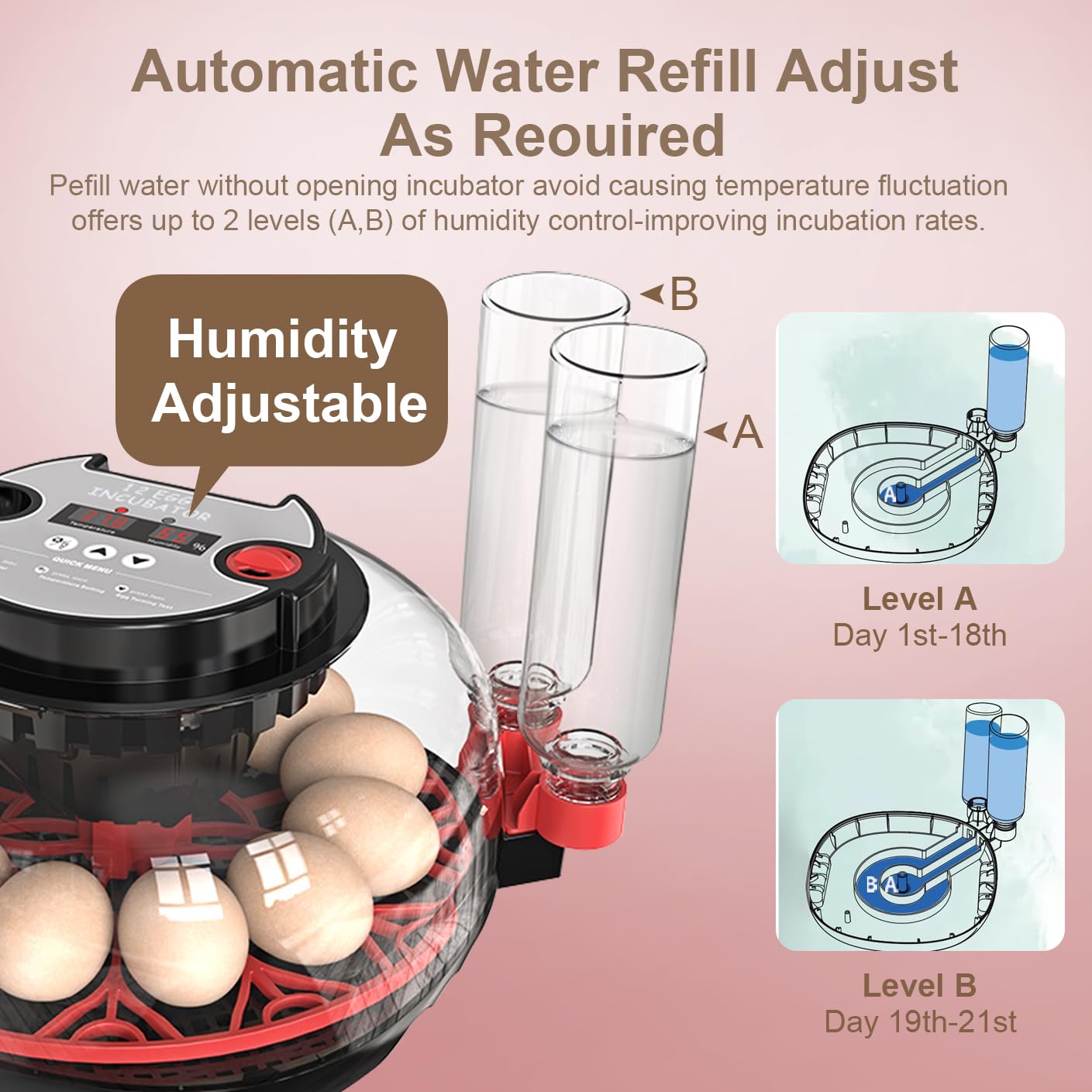 Incubadora Huevos Gallina ncubadora Automática de 12-24 Huevos | con Volteo Automático de Huevos y Humidificación Automática,Control de Temperatura,Incubadora para Huevos de Gallina,Codorniz