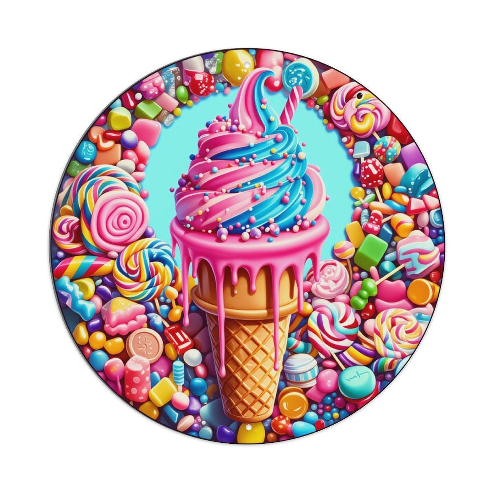 Jdfenggu Vintage Colorful Candy Ice Cream Pattern_1 Retro Metal Tin Sign, Metal Poster For Bar, Home, Man Cave, Kitchen, Laundry Room Art Decor 8X8 Inch