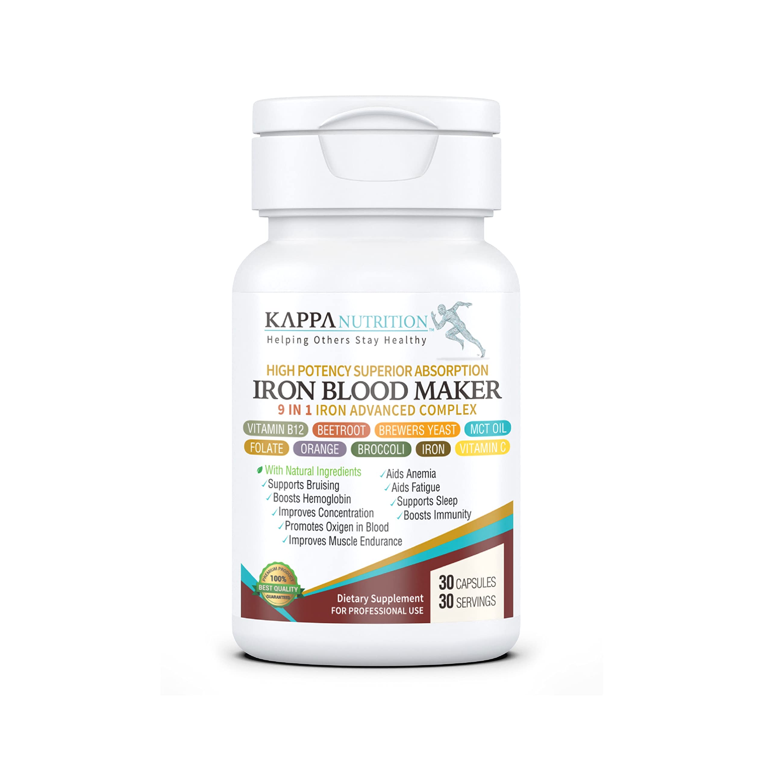(30 Capsules), Iron 26mg, Vitamin C & Orange 150mg, Folate 667mcg DFE, Vitamin B12, Beetroot, Brewers Yeast, Broccoli & MC...