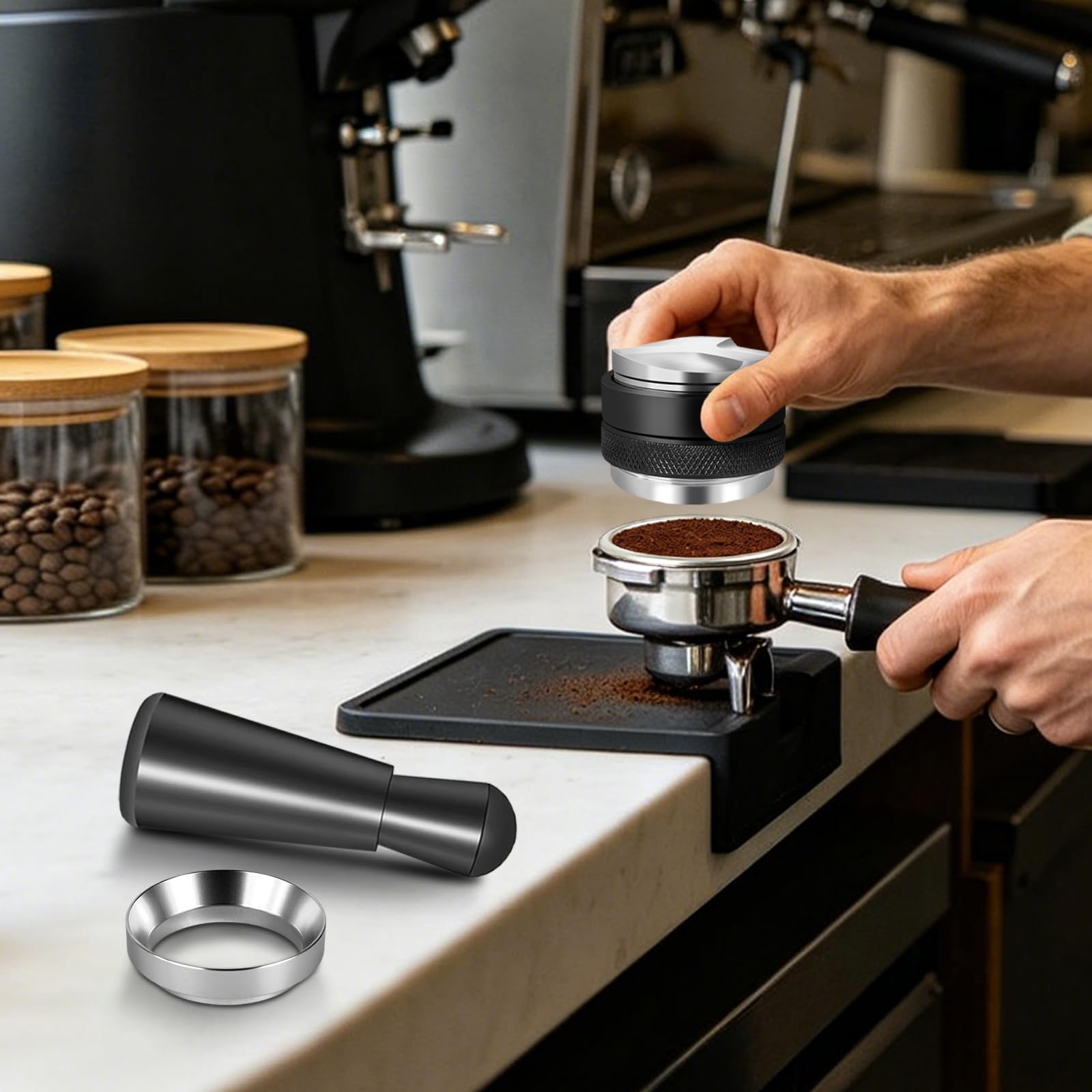 Set di pressino per espresso da 53 mm, distributore a doppia estremità
