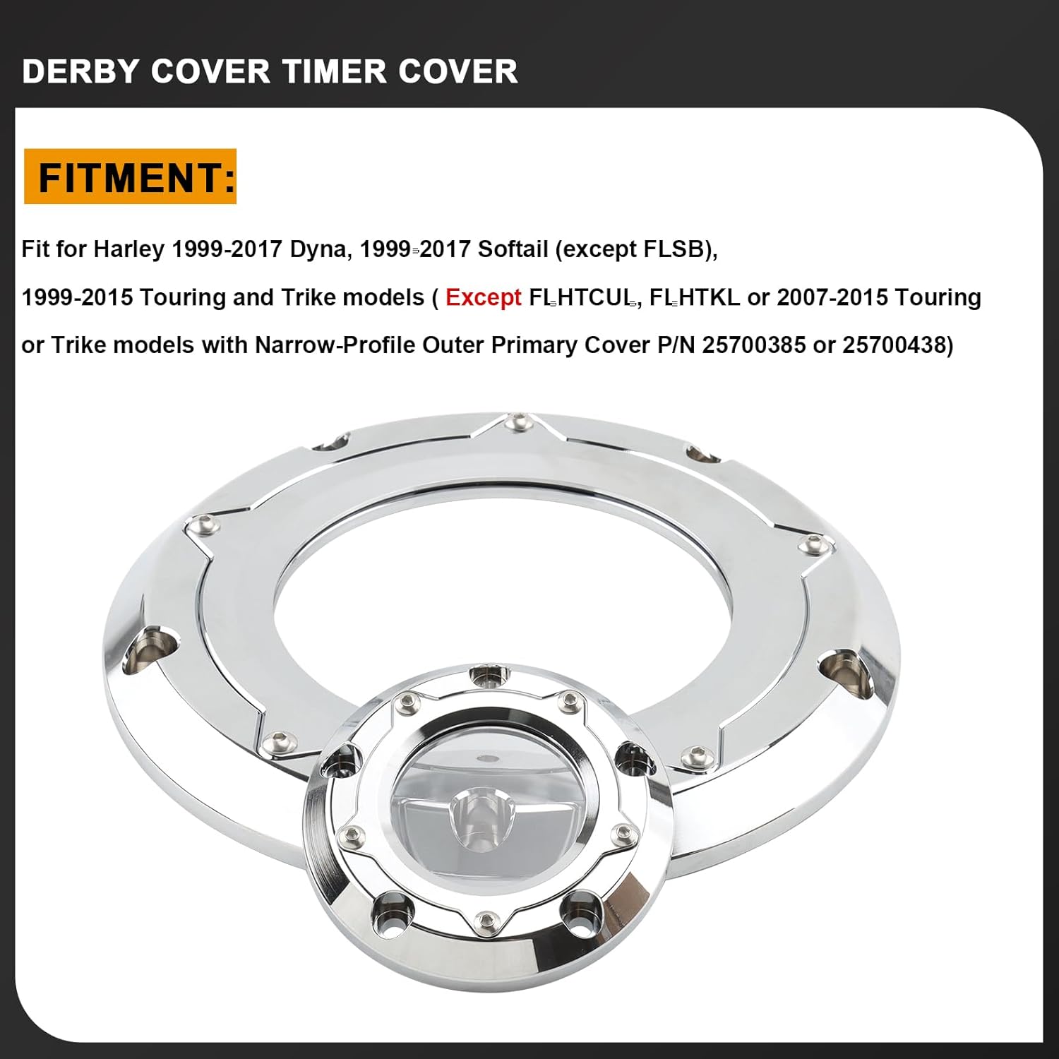 Derby Cover Timing Timer Cover for Harely Touring 1999-2015 Road King Electra Street Glide Road Glide Dyna Fat Bob Street Bob 1999-2017 Softail Fat Boy (Chrome)