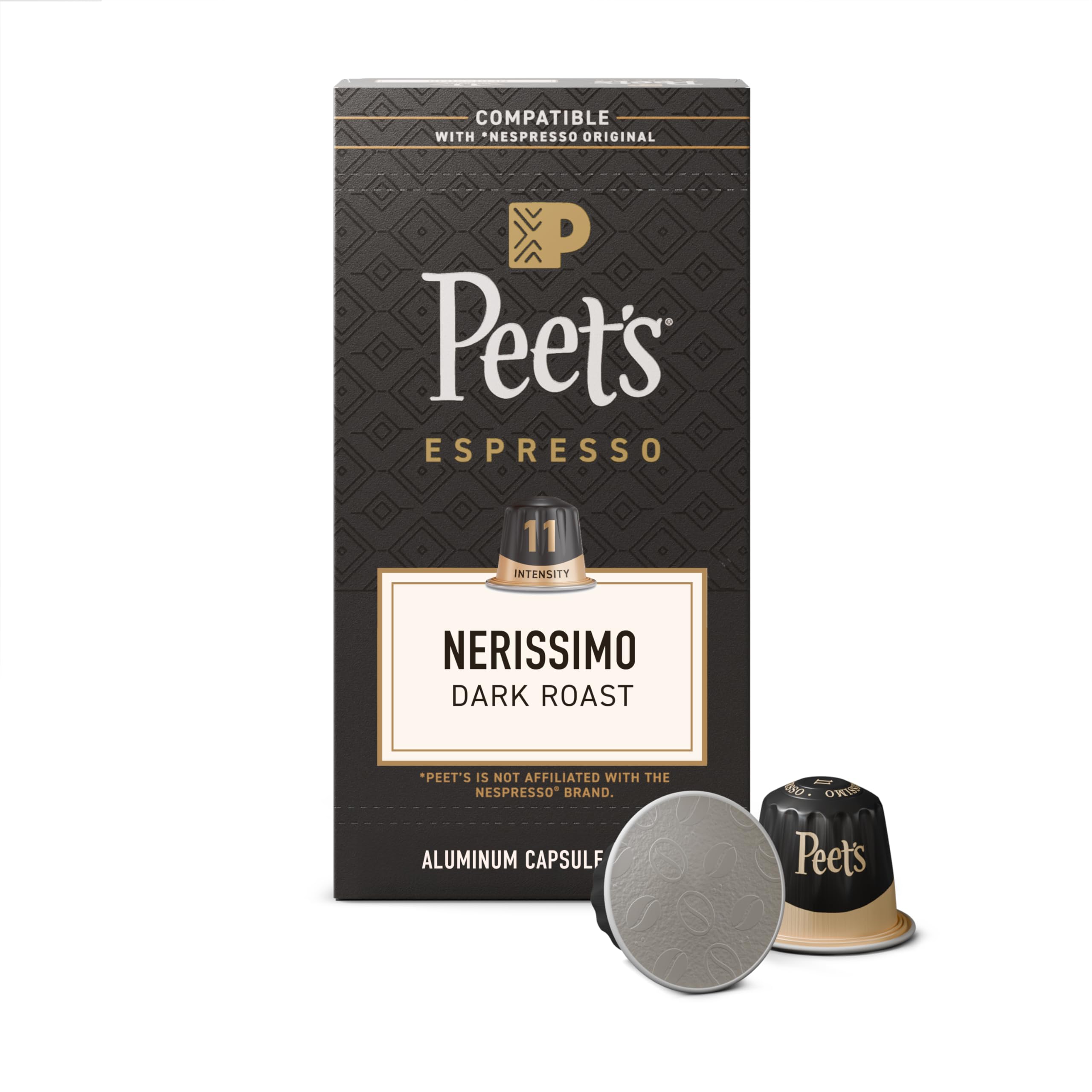 Peet's Coffee, Dark Roast Espresso Capsules, Compatible with Nespresso Original Machine, 100% Arabica Coffee - Nerissimo Intensity 11, 10 Count (1 Box of 10 Espresso Capsules)