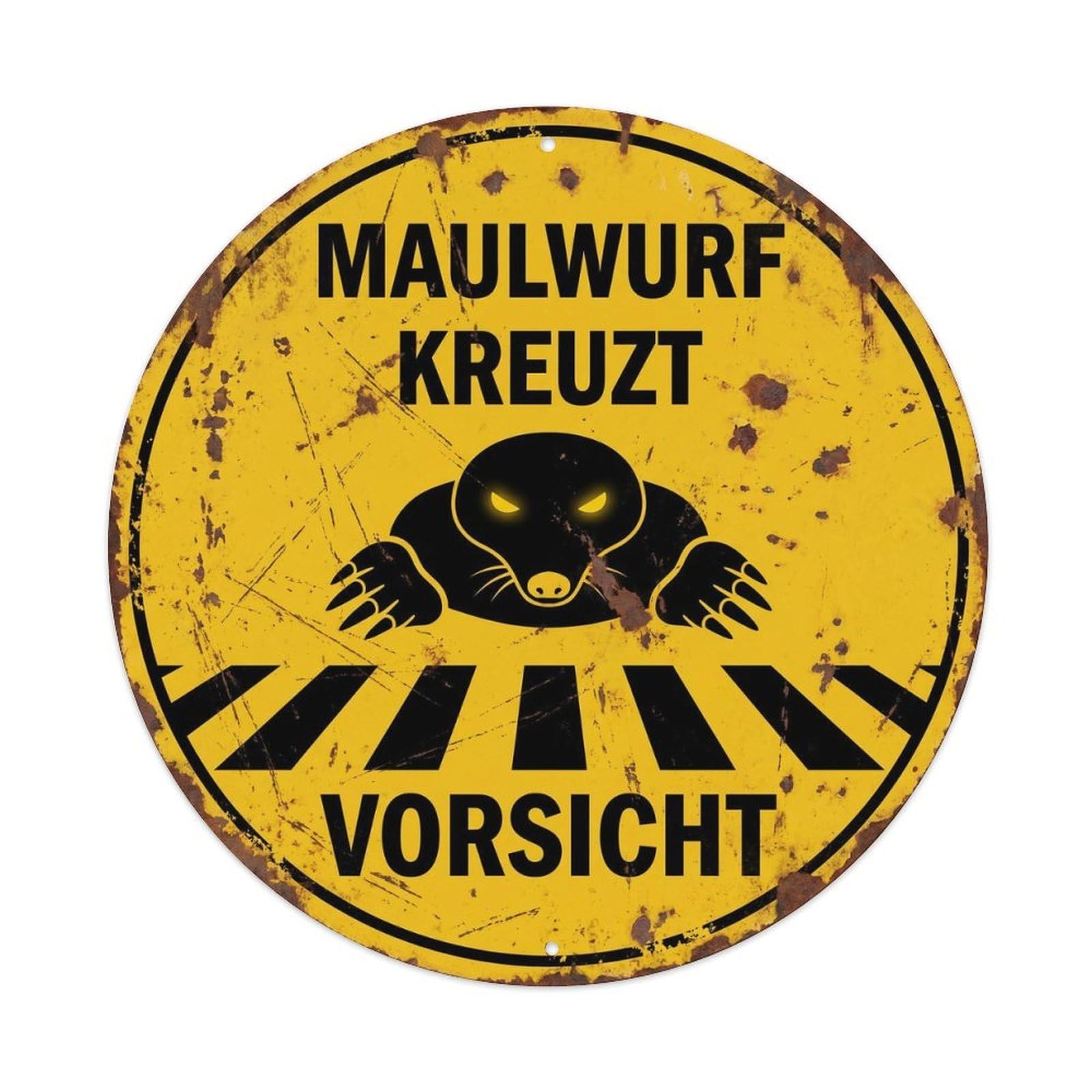 Mole Crossing Vorsicht Faded Metal Tin Sign