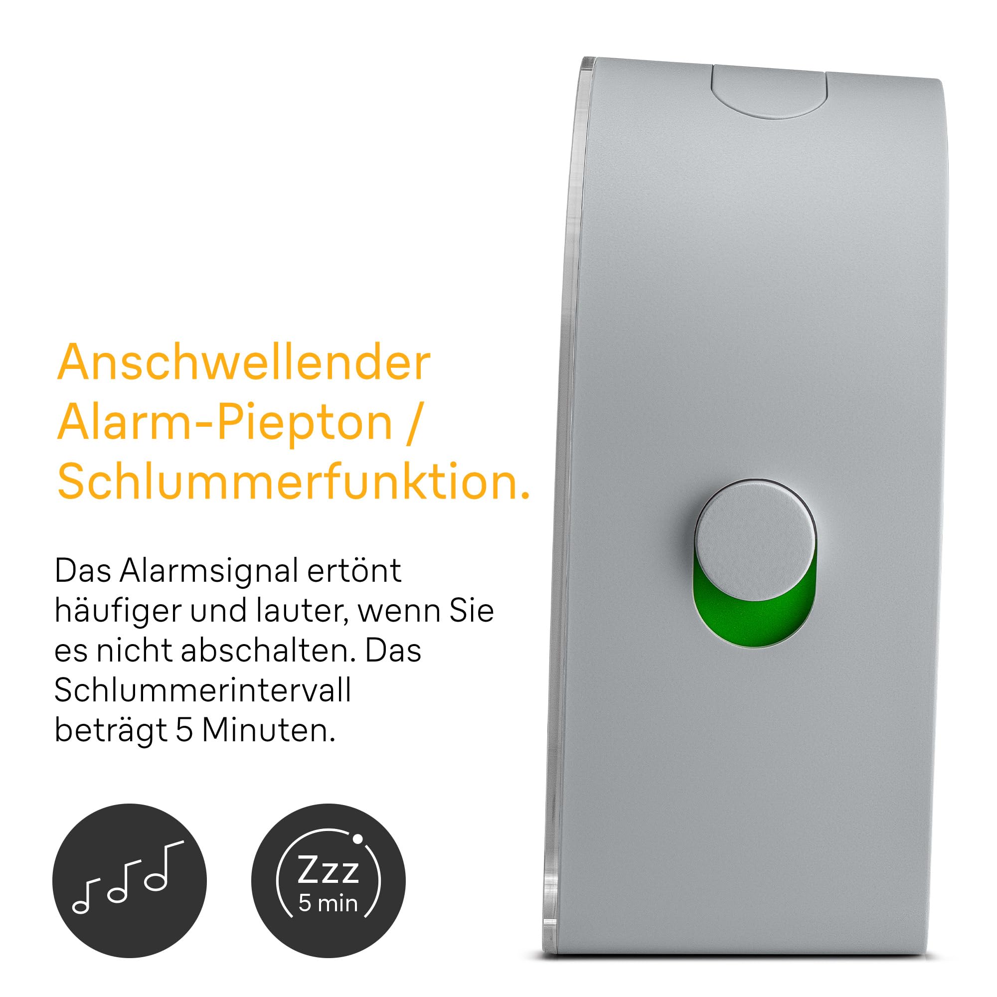 Braun Klassischer analoger Wecker mit Schlummerfunktion und kontinuierlicher Hintergrundbeleuchtung, leisem Quarzwerk, anschwellendem Alarm-Piepton in Grau, Modell BC22G.