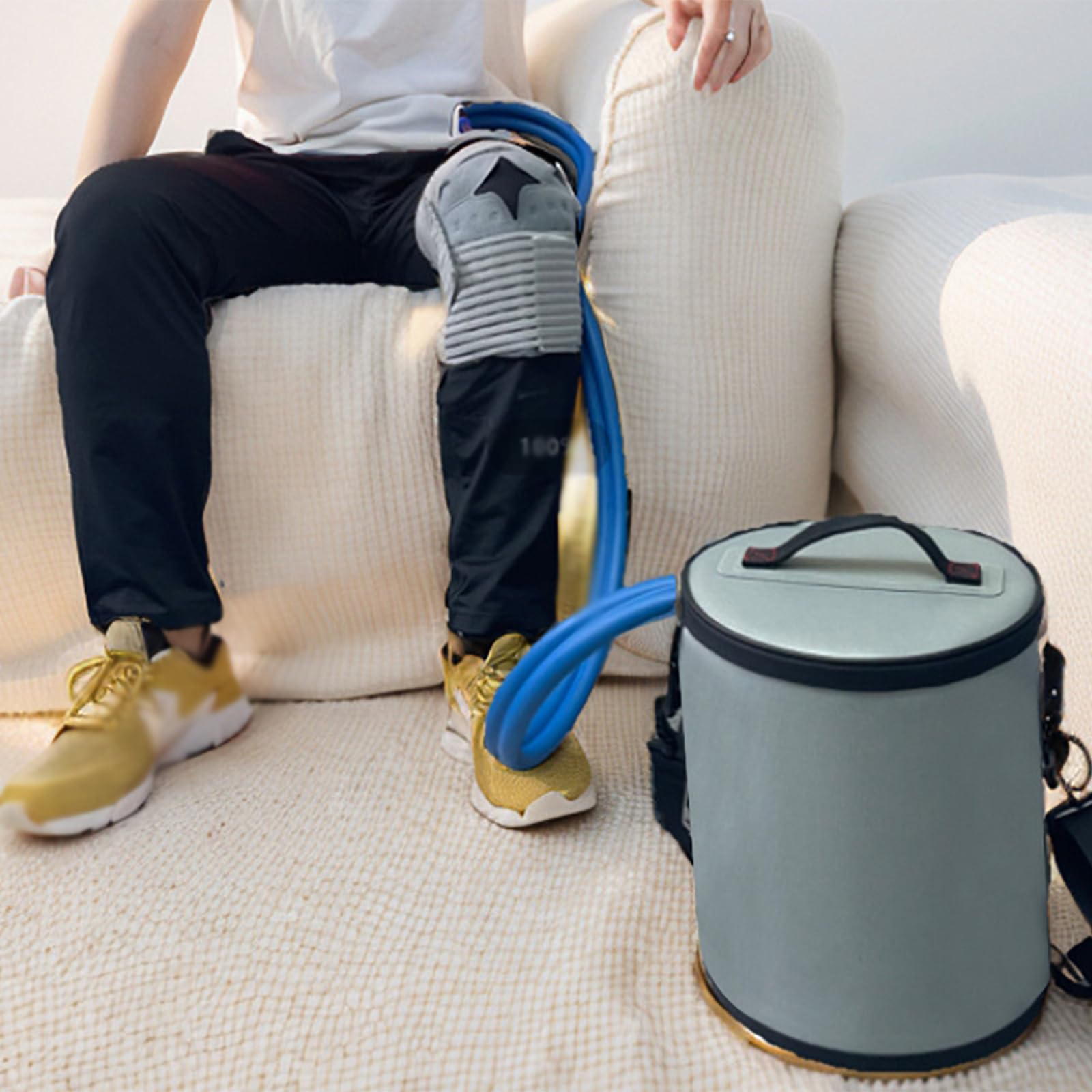 Máquina Terapia De Frío, Paquete Frío para Rodilla Crioterapia 5L con Control Remoto, Estanqueidad Ajustable Almohadilla Hielo Y Caudal Ajustable,circulación Agua Alta Velocidad,Alivio Dirigido